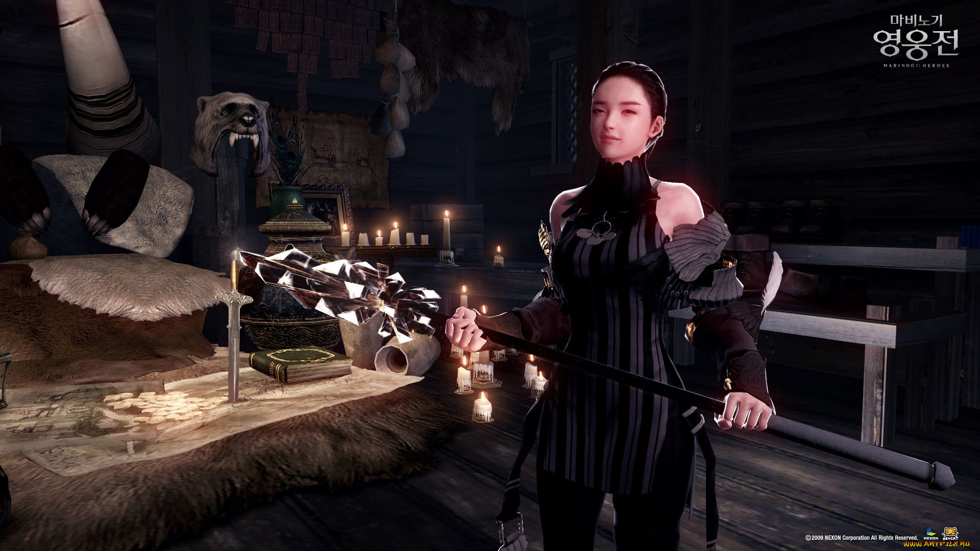 видео, игры, vindictus, медведь, свечи, девушка