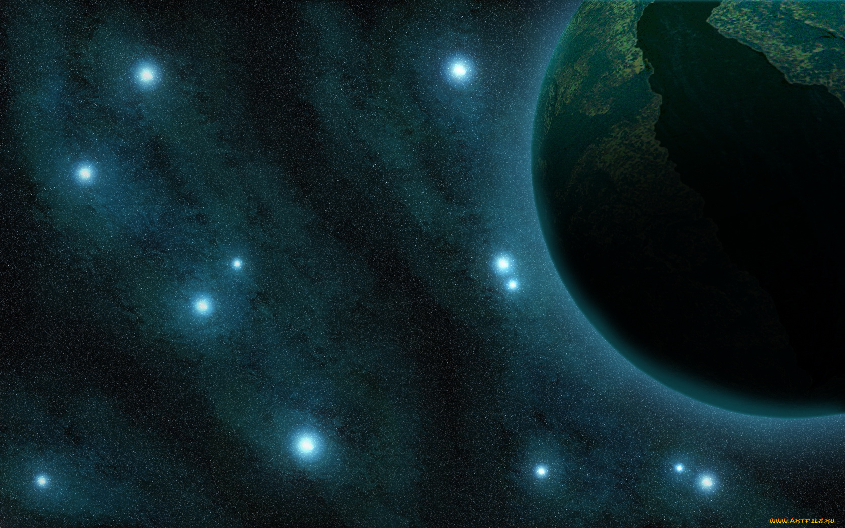 космос, арт, планета, зведы