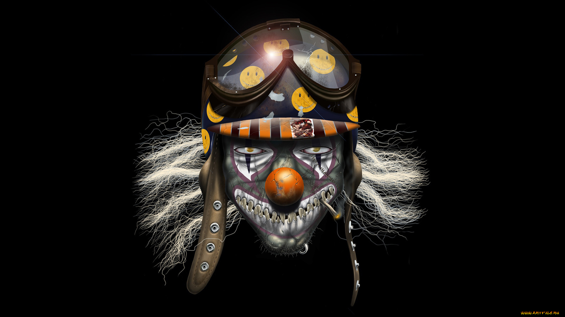 3д, графика, horror, ужас, клоун, монстр, шлем, очки, зубы