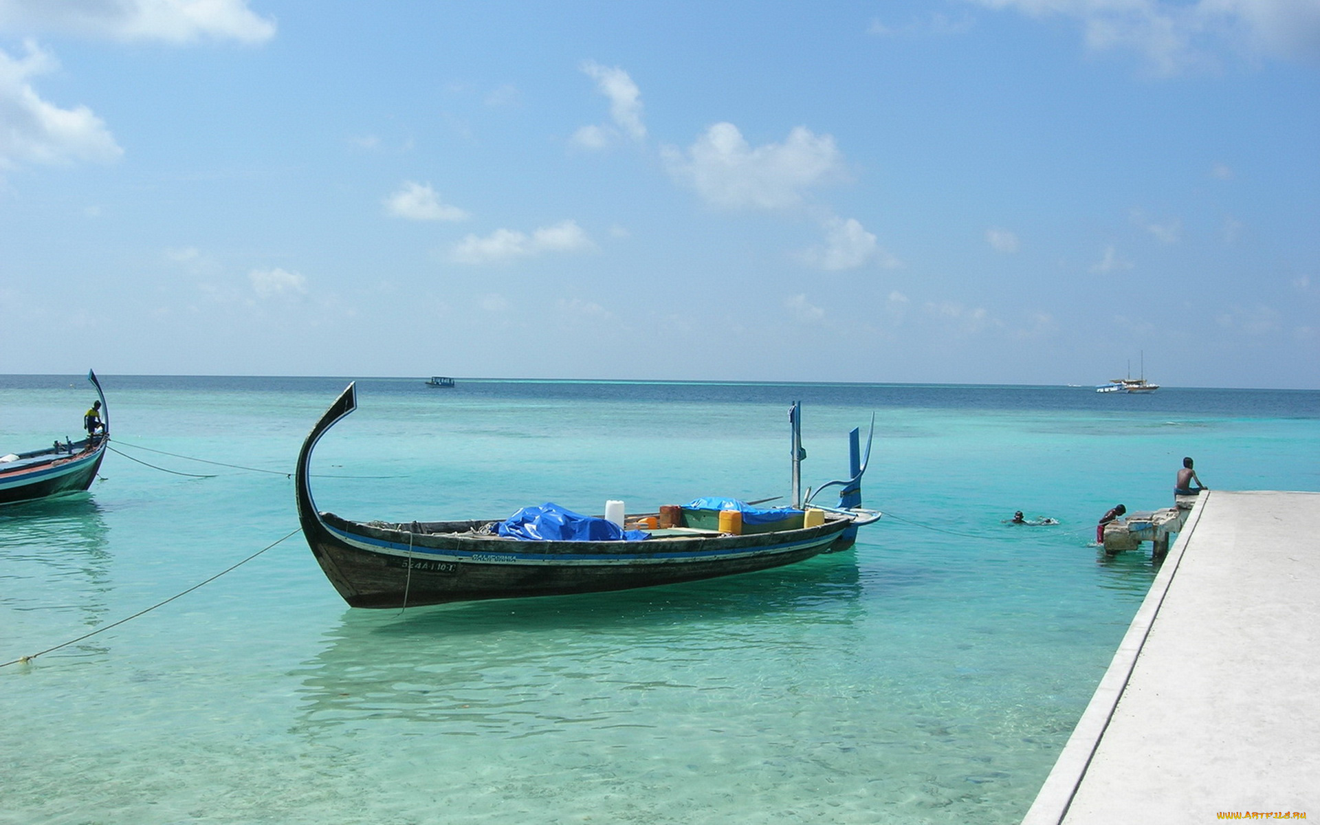 корабли, лодки, шлюпки, облака, море