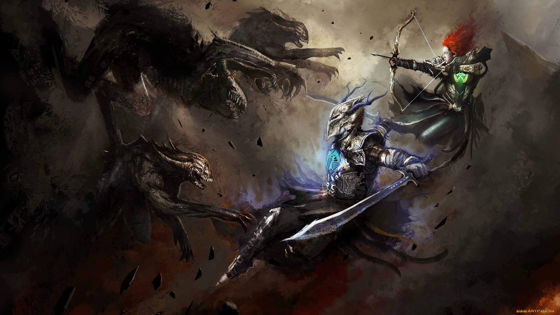 фэнтези, существа, монстры, меч, лук