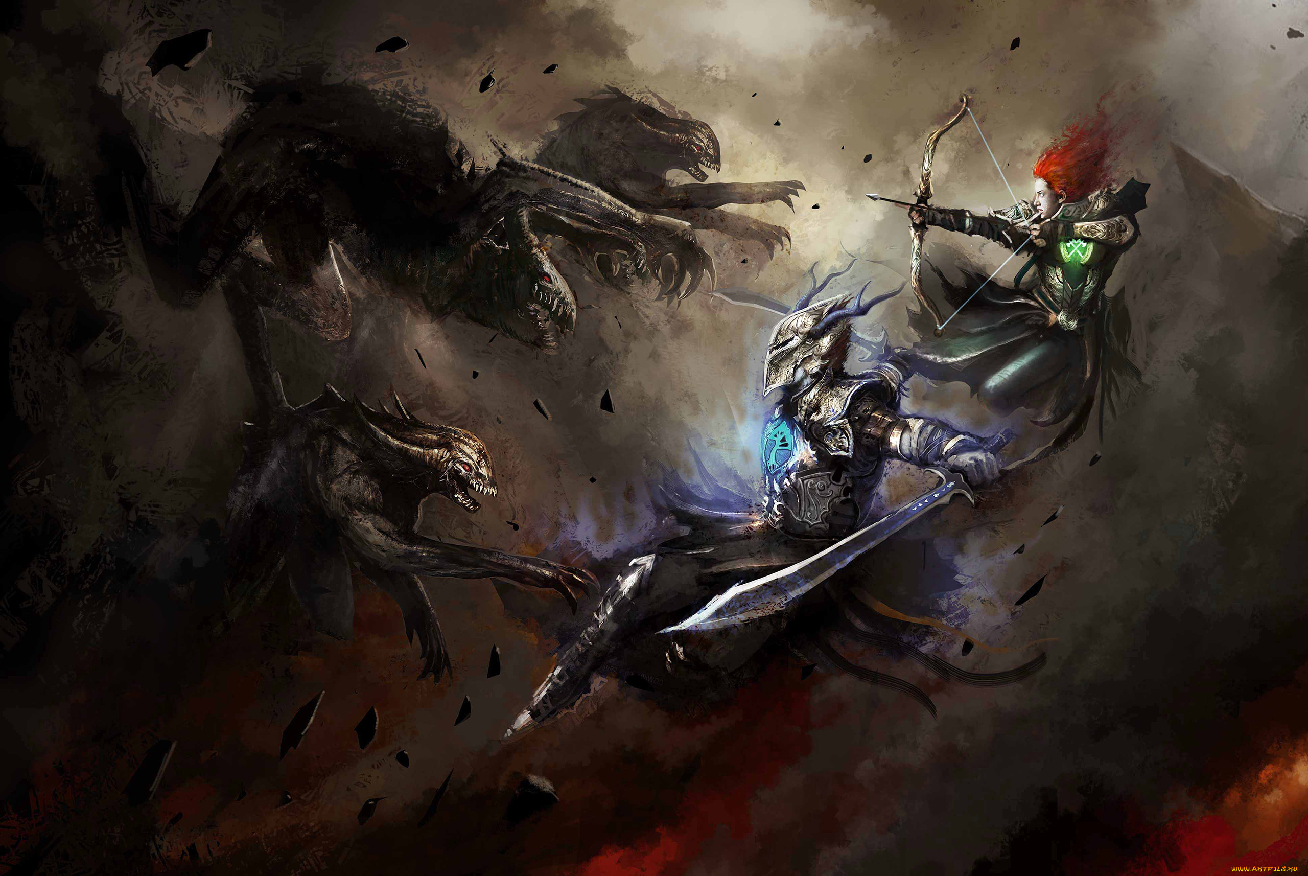 фэнтези, существа, монстры, меч, лук