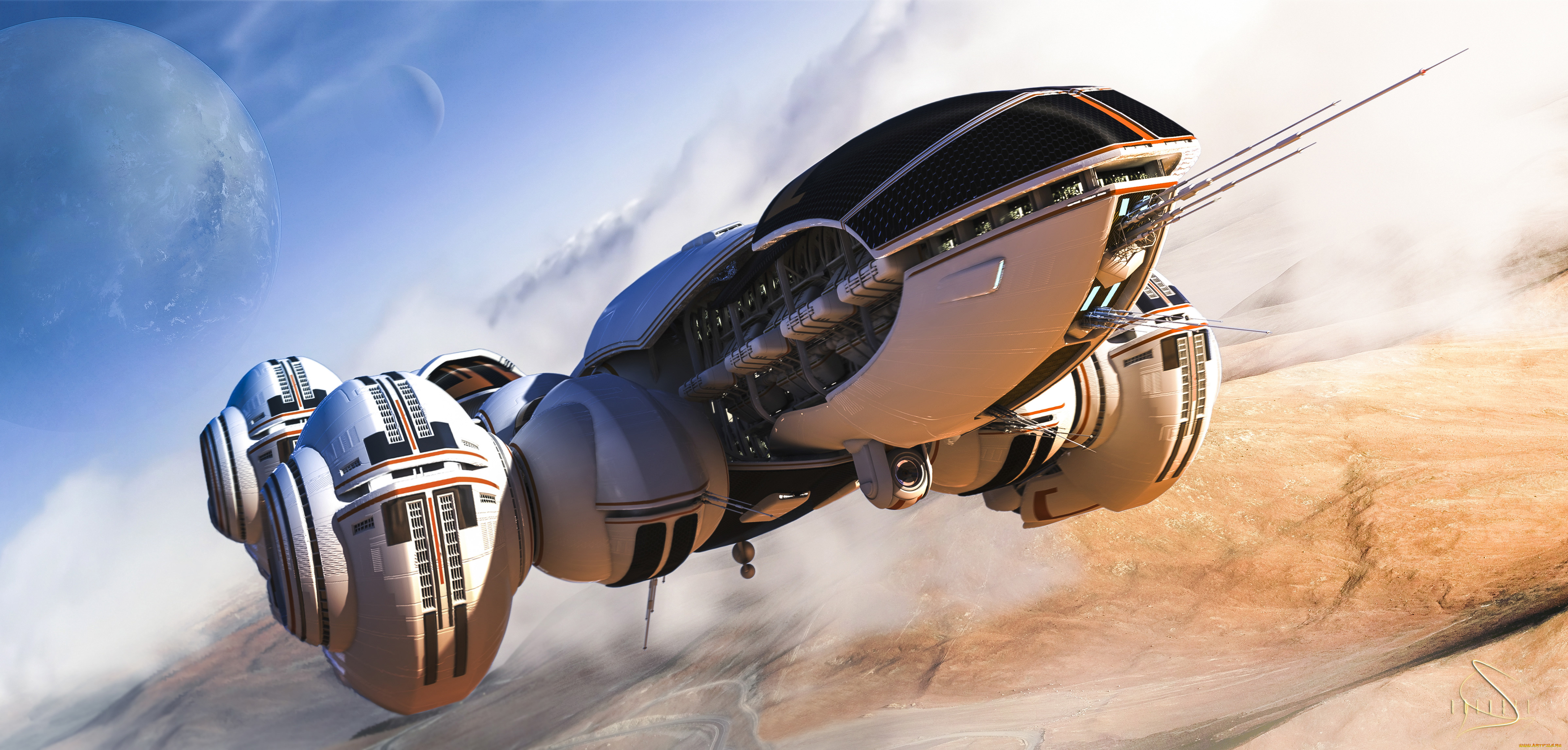 фэнтези, космические, корабли, звездолеты, станции, полет