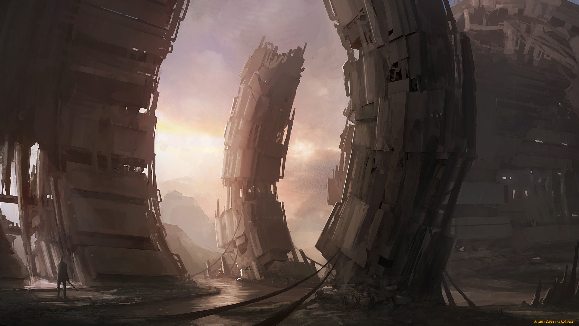 фэнтези, иные, миры, , иные, времена, корабль, сооружения, человек, остов, арт