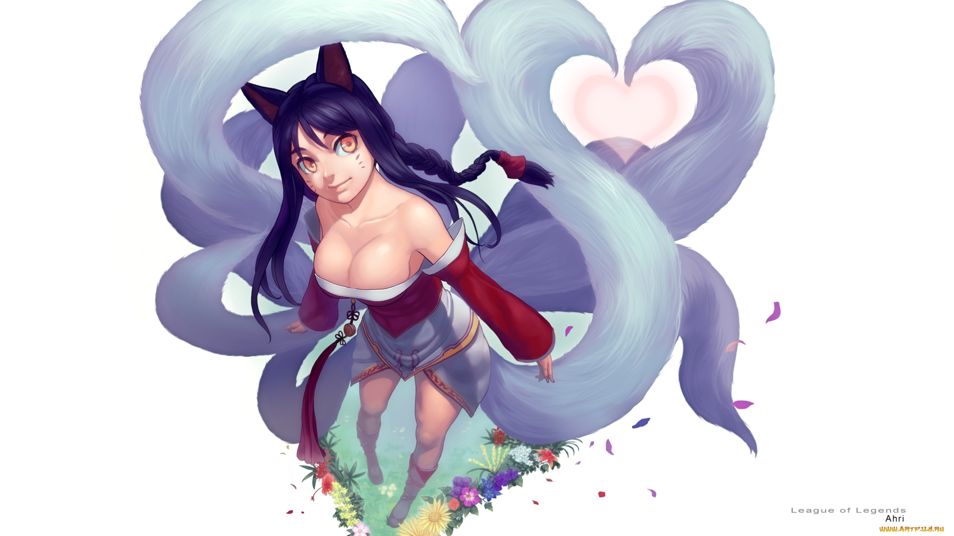 league, of, legends, фэнтези, существа, белые, хвосты, кошка, девушка, league, of, legends, цветы, взгляд