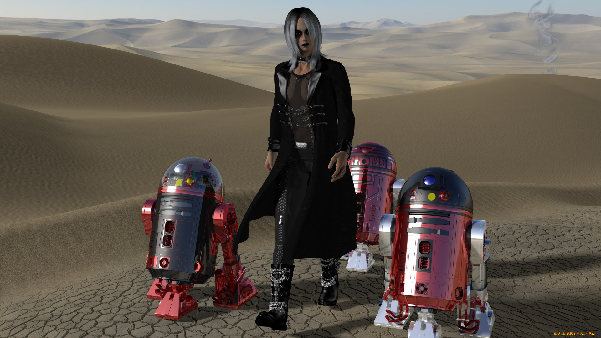 3д, графика, фантазия, , fantasy, андроиды, пустыня, фон, взгляд, девушка