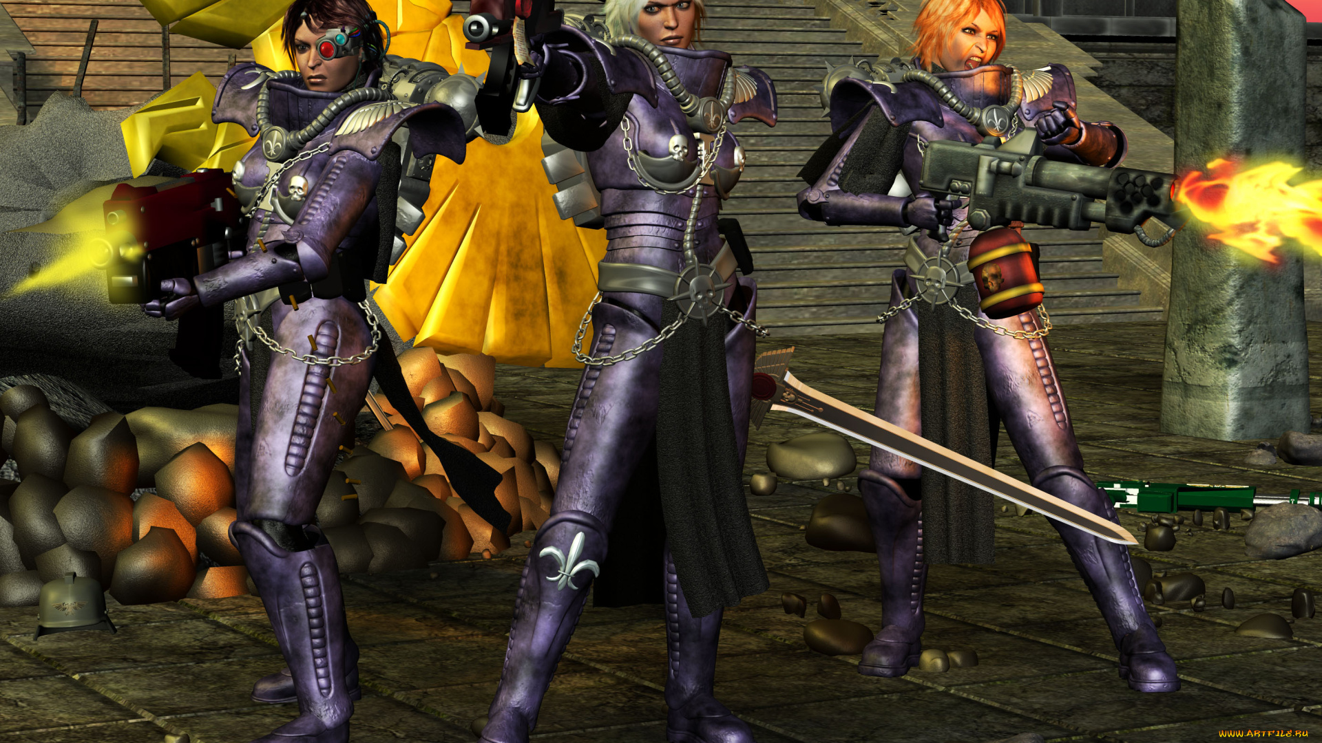 3д, графика, фантазия, , fantasy, оружие, фон, взгляд, девушки