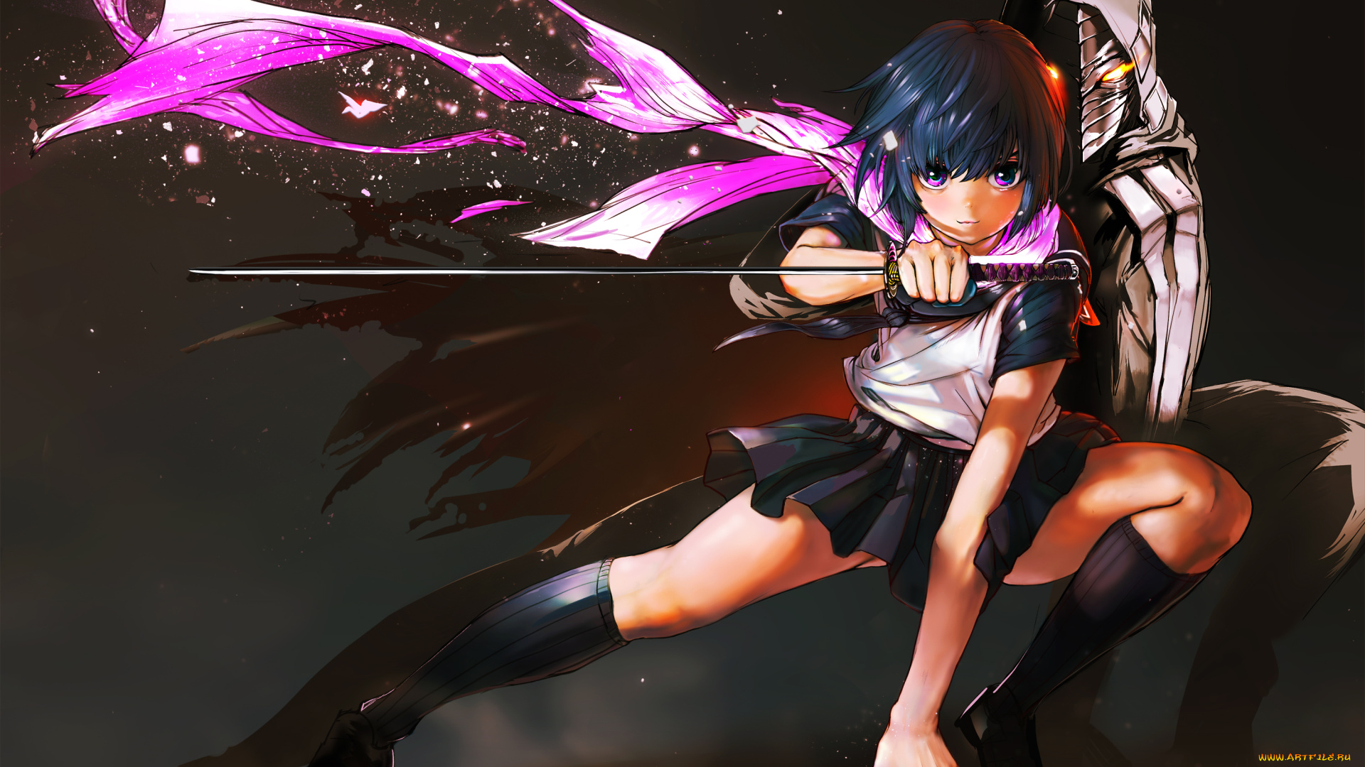 аниме, оружие, , техника, , технологии, sukenume, меч, поза, взгляд, девушка, арт, ninja, slayer, yamoto, koki