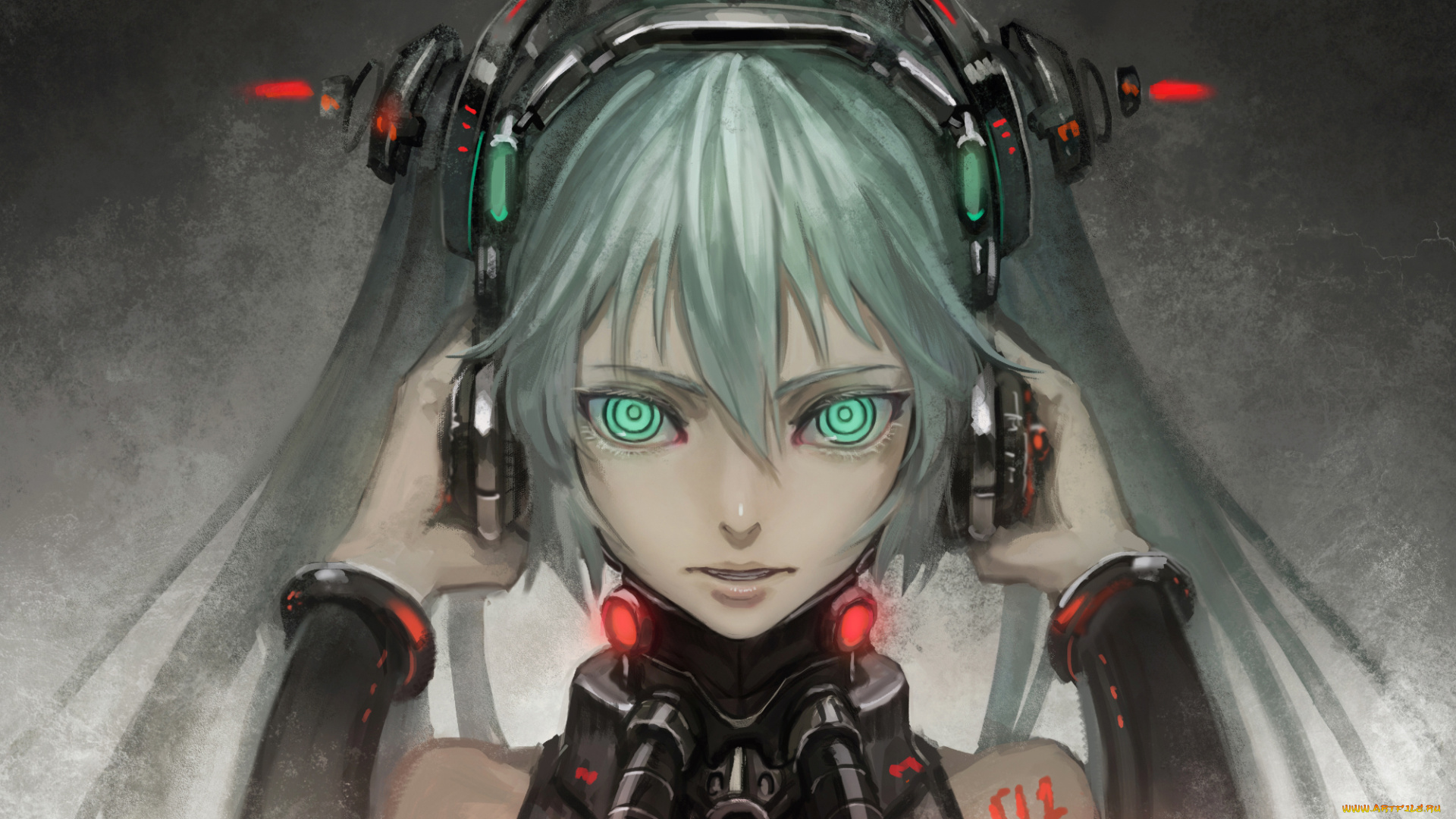 аниме, vocaloid, взгляд, девушка, арт, вокалоид, наушники, hatsune, miku
