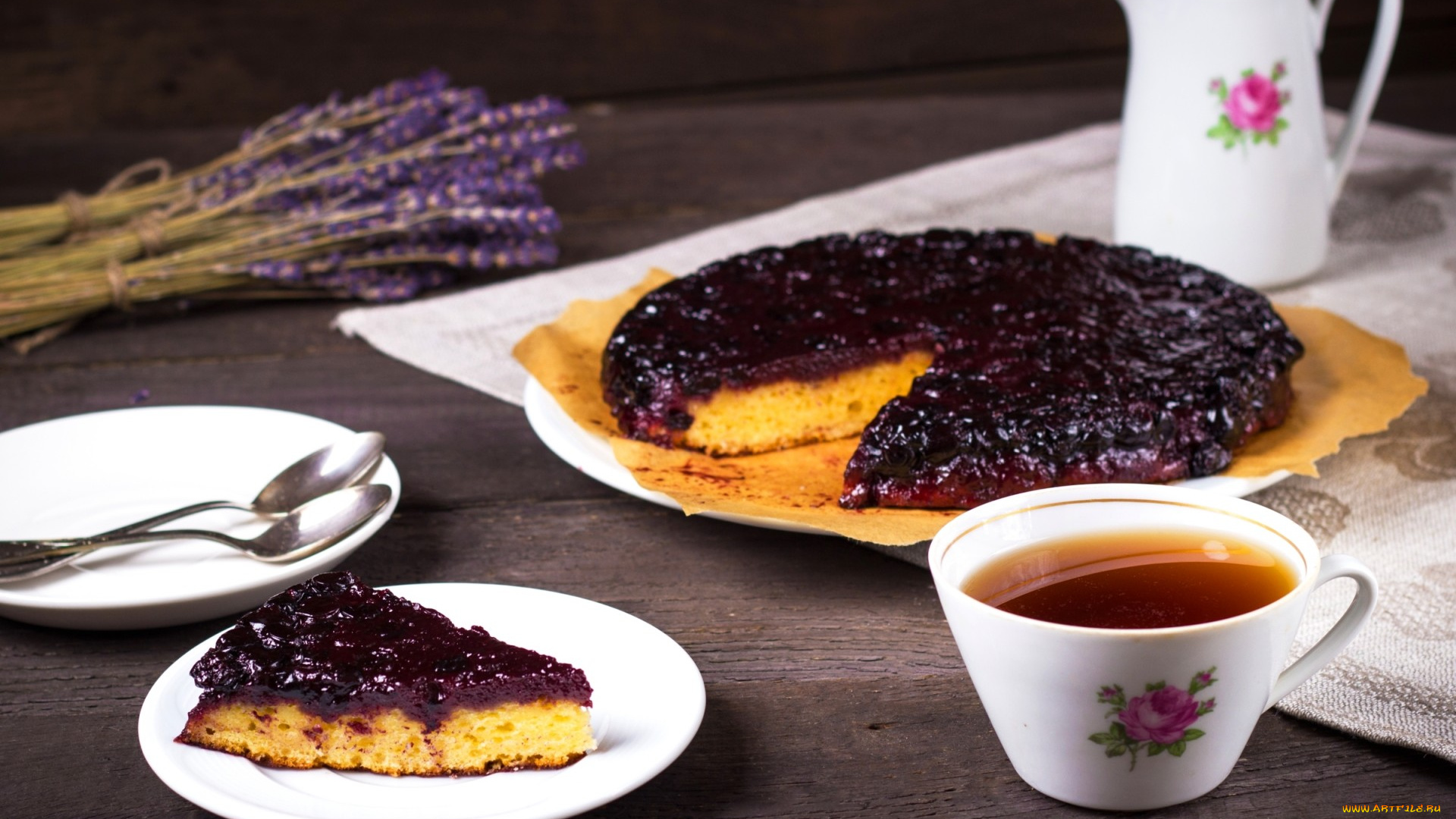 еда, пироги, чай, лаванда, смородиновый, выпечка, пирог