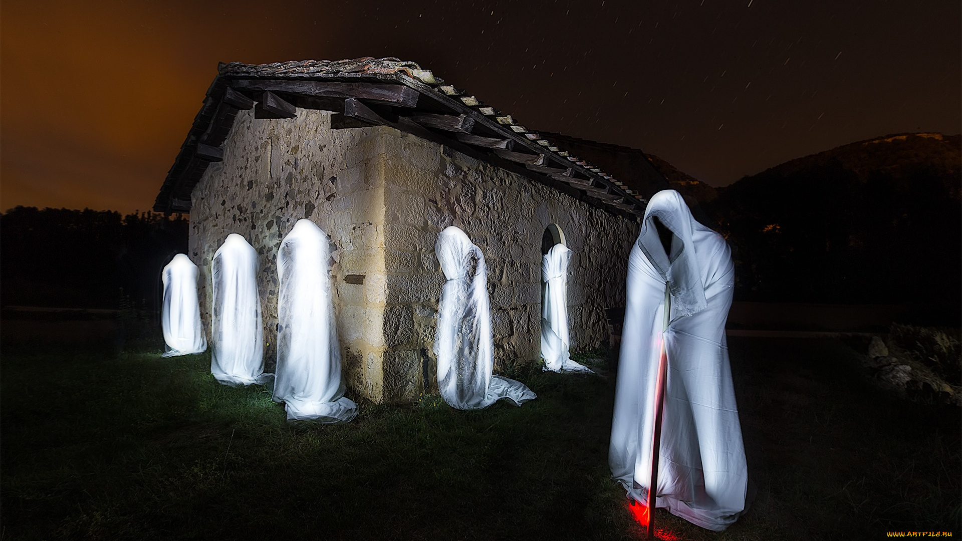 фэнтези, фотоарт, свет, ночь, привидение, дом