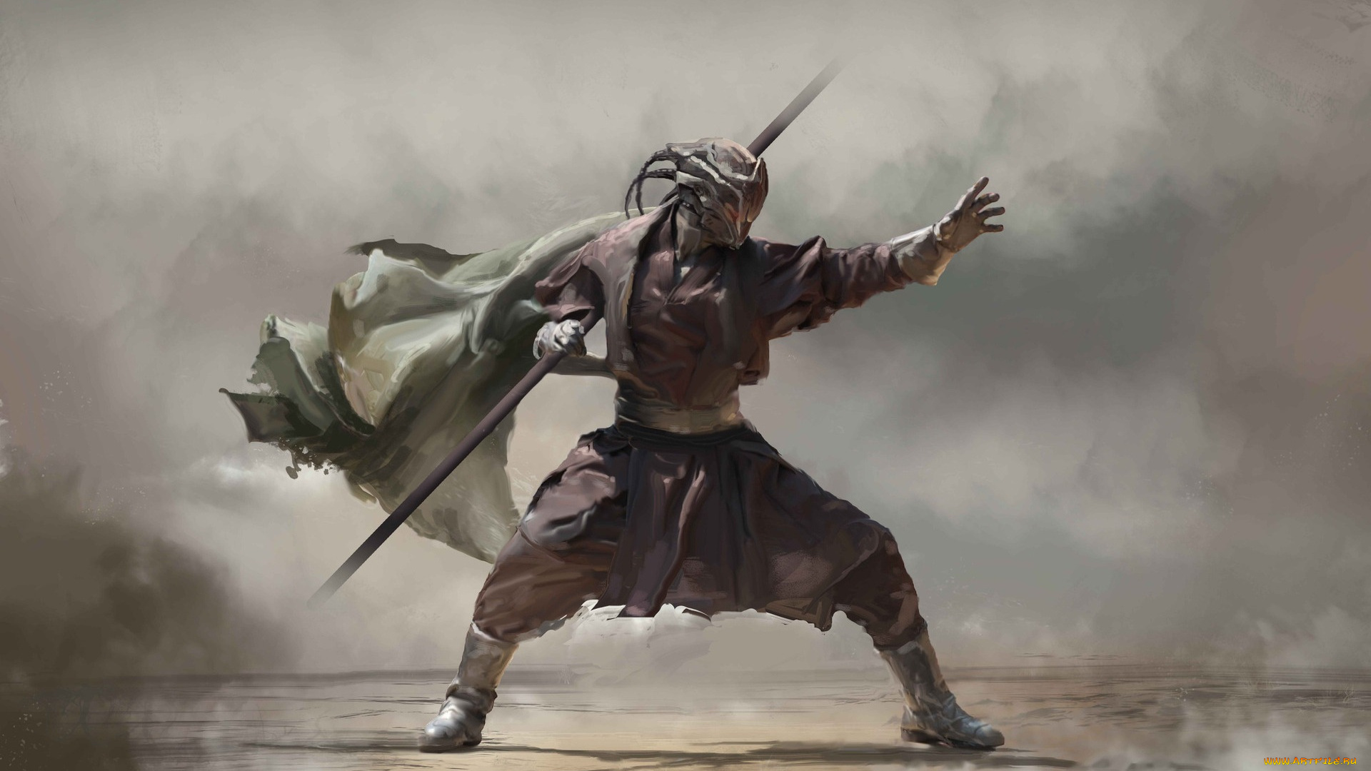 фэнтези, существа, маска, воин, стойка, шест