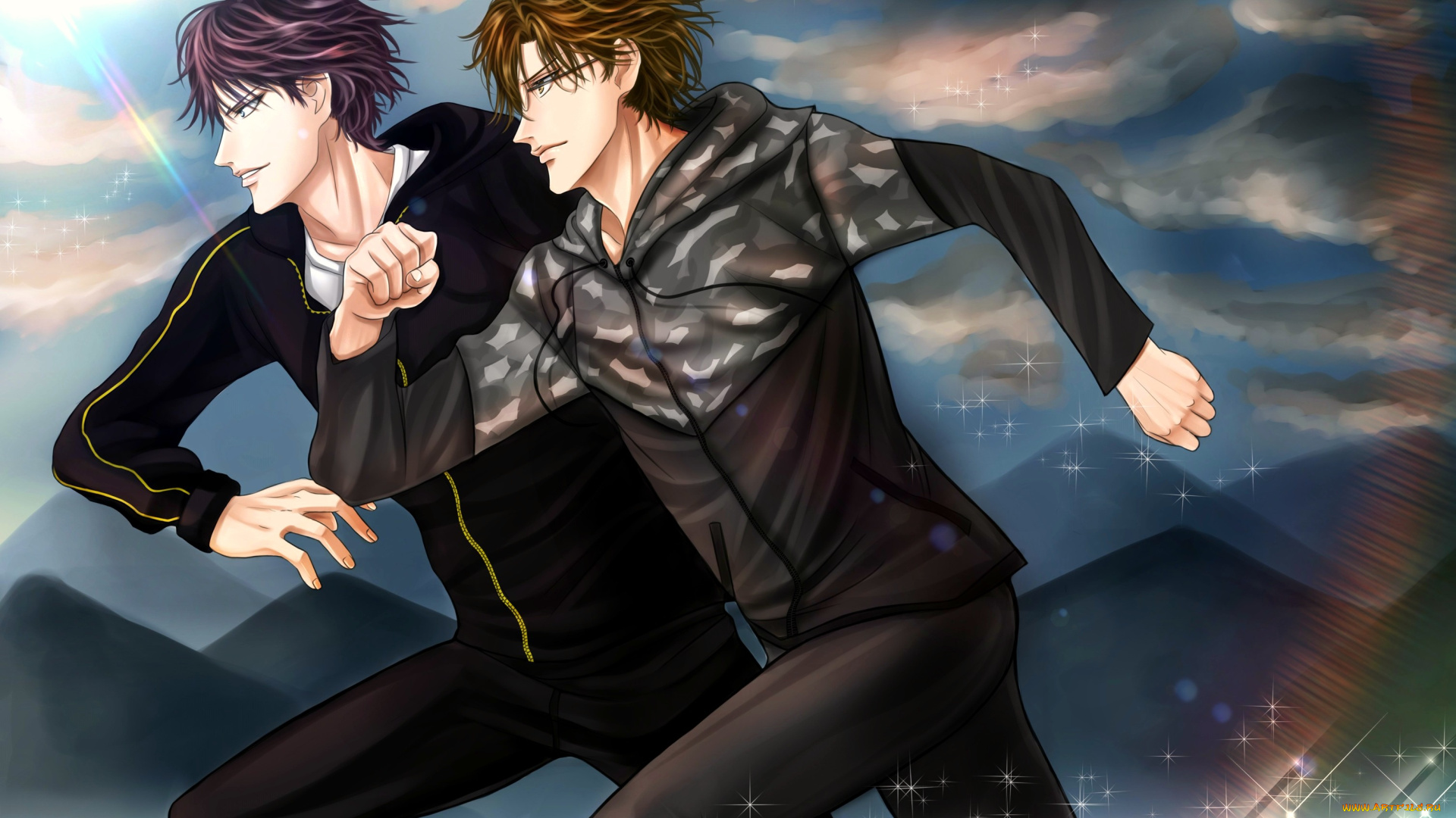 разное, арты, арт, парни, бег, бегут