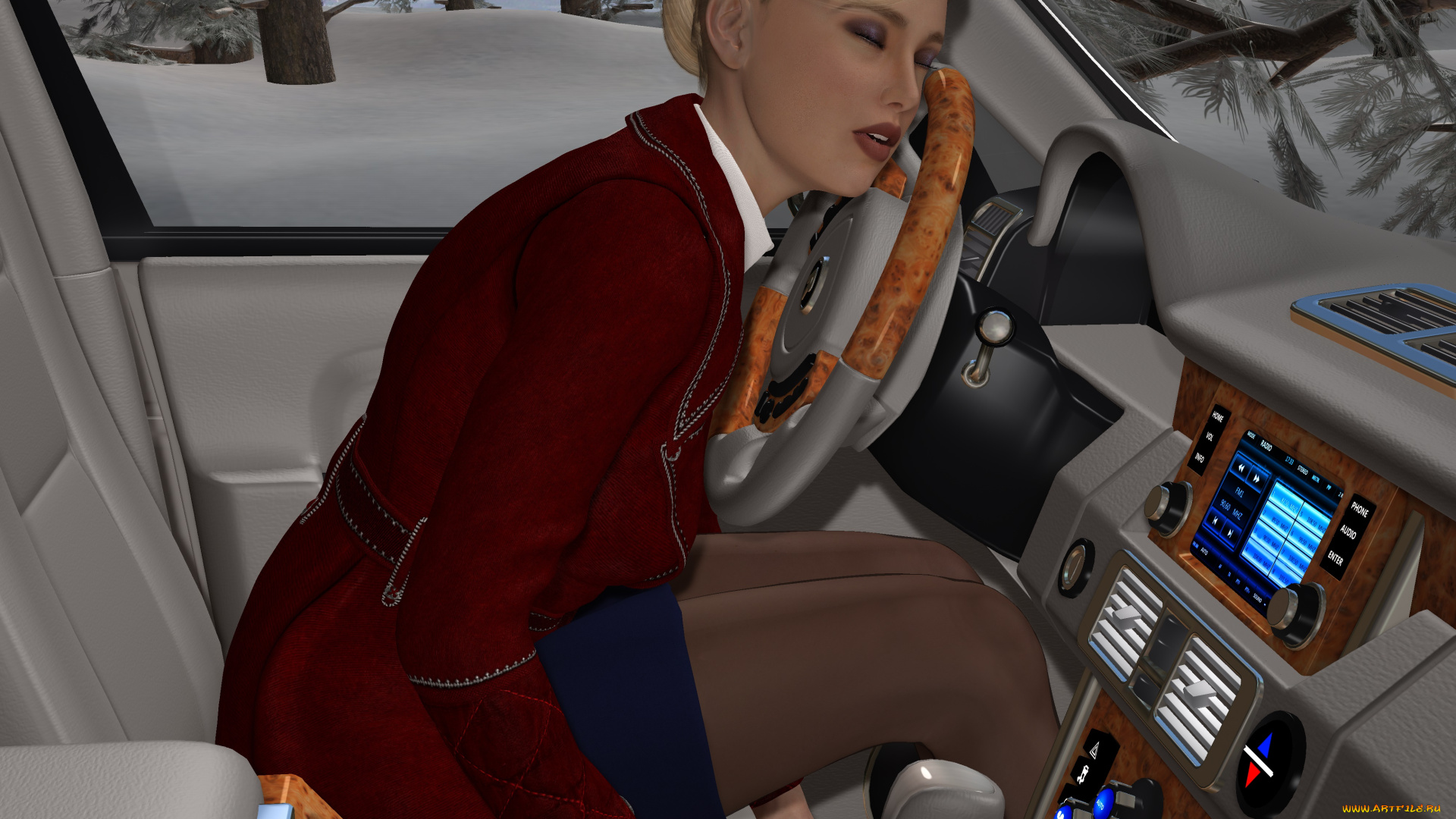 she, wolf, ll, 3д, графика, фантазия, , fantasy, девушка, взгляд, фон, автомобиль