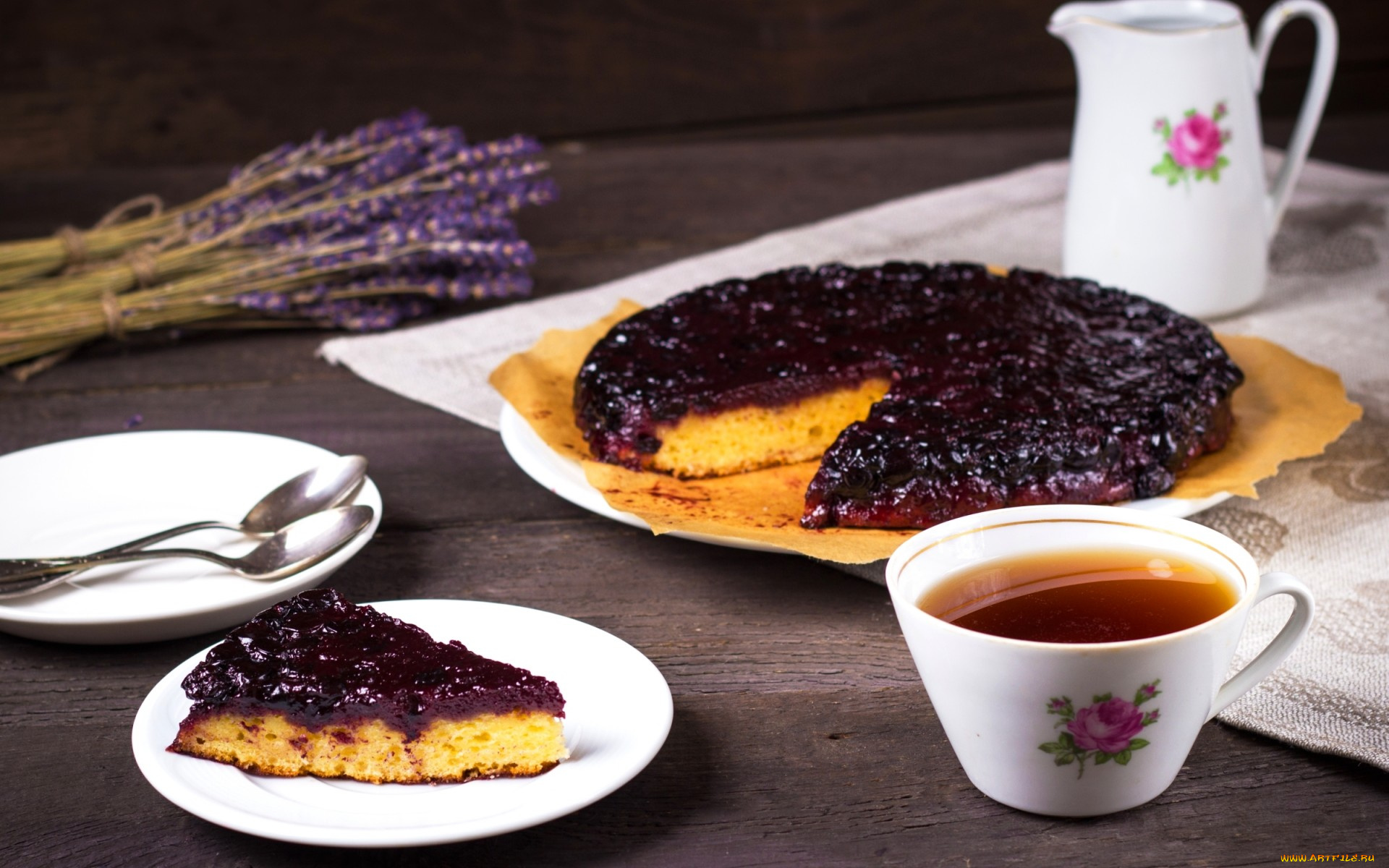 еда, пироги, чай, лаванда, смородиновый, выпечка, пирог