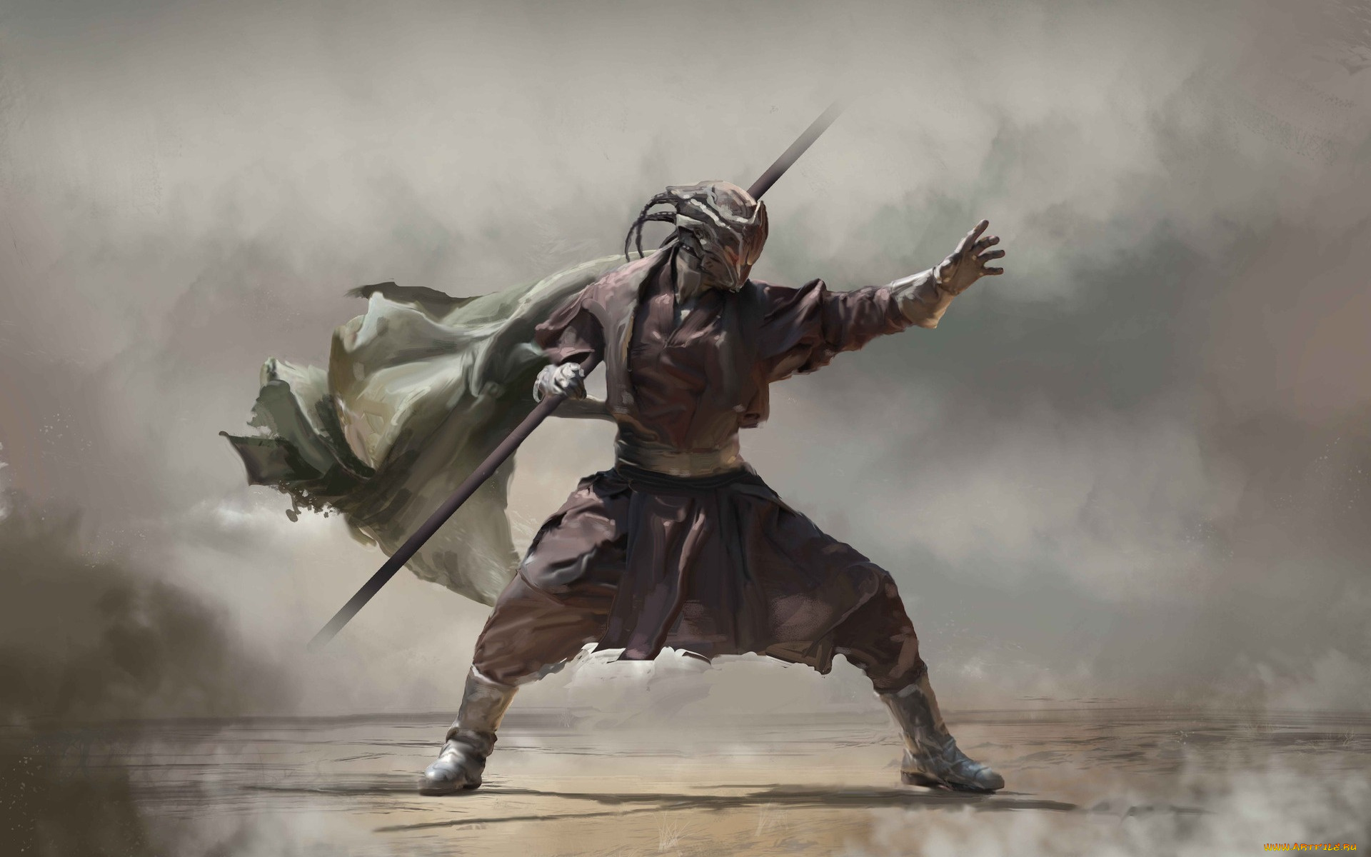 фэнтези, существа, маска, воин, стойка, шест