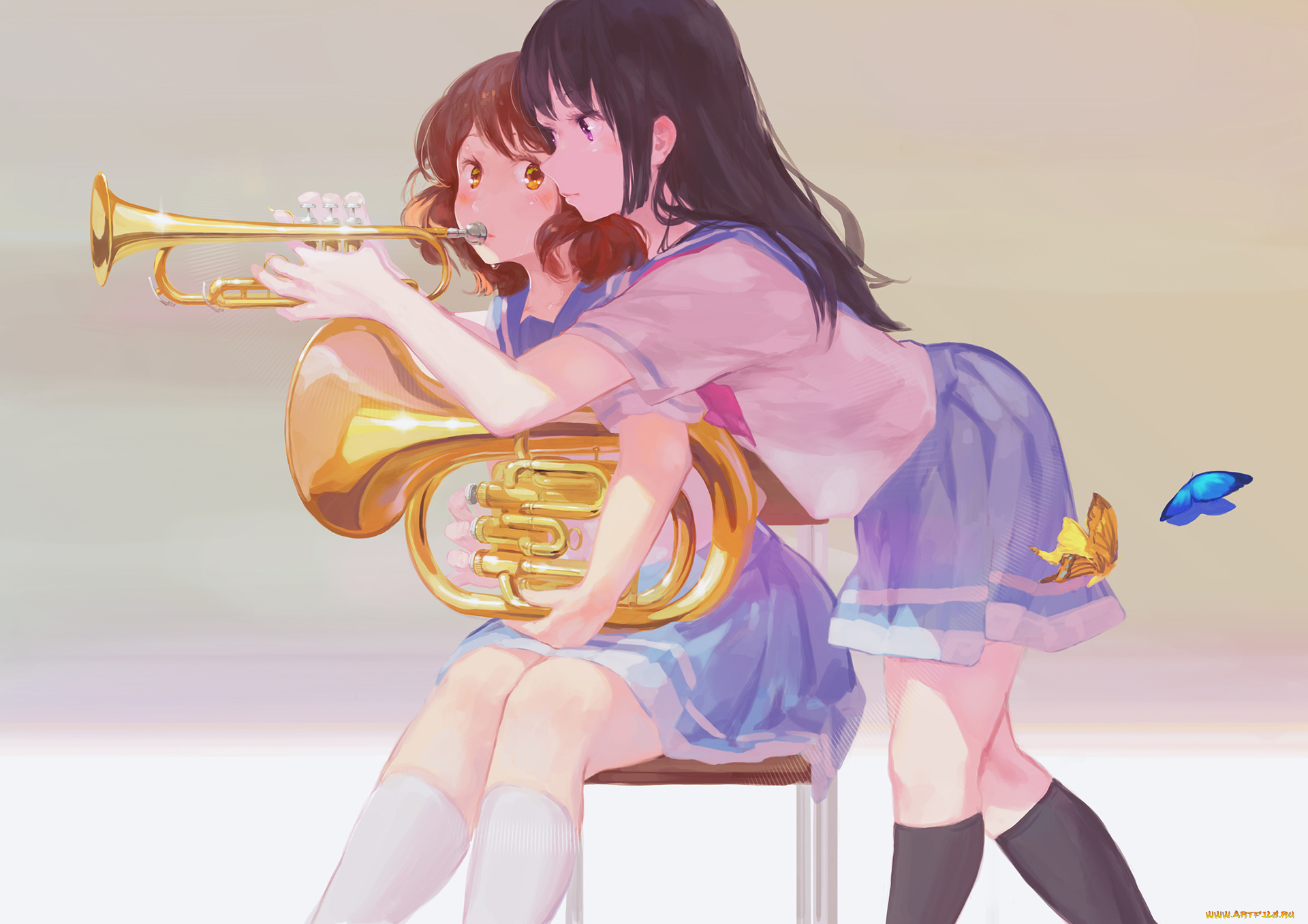 hibike, euphonium, аниме, hibike, euphonium, kousaka, reina, oumae, kumiko, арт, девуки, музыка, jq