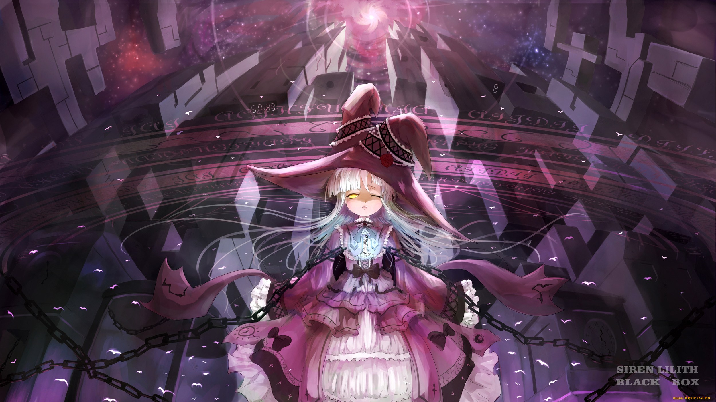 аниме, магия, , колдовство, , halloween, undeedking, девушка, ведьма, платье, шляпа, ленты, бант, цепь, цветы, роза, здание, сооружение, круговорот, заклинание