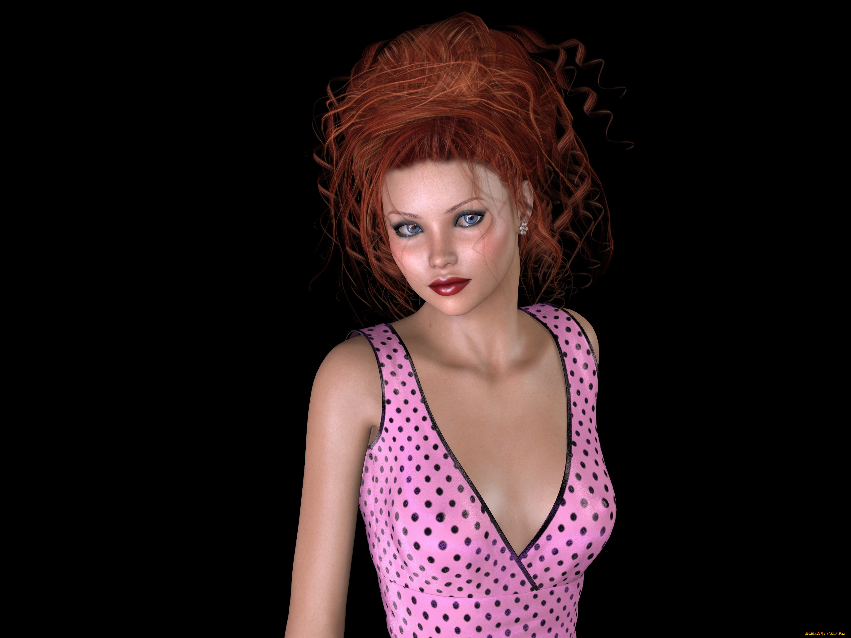 3д, графика, люди, , people, девушка, рыжая, фон, взгляд