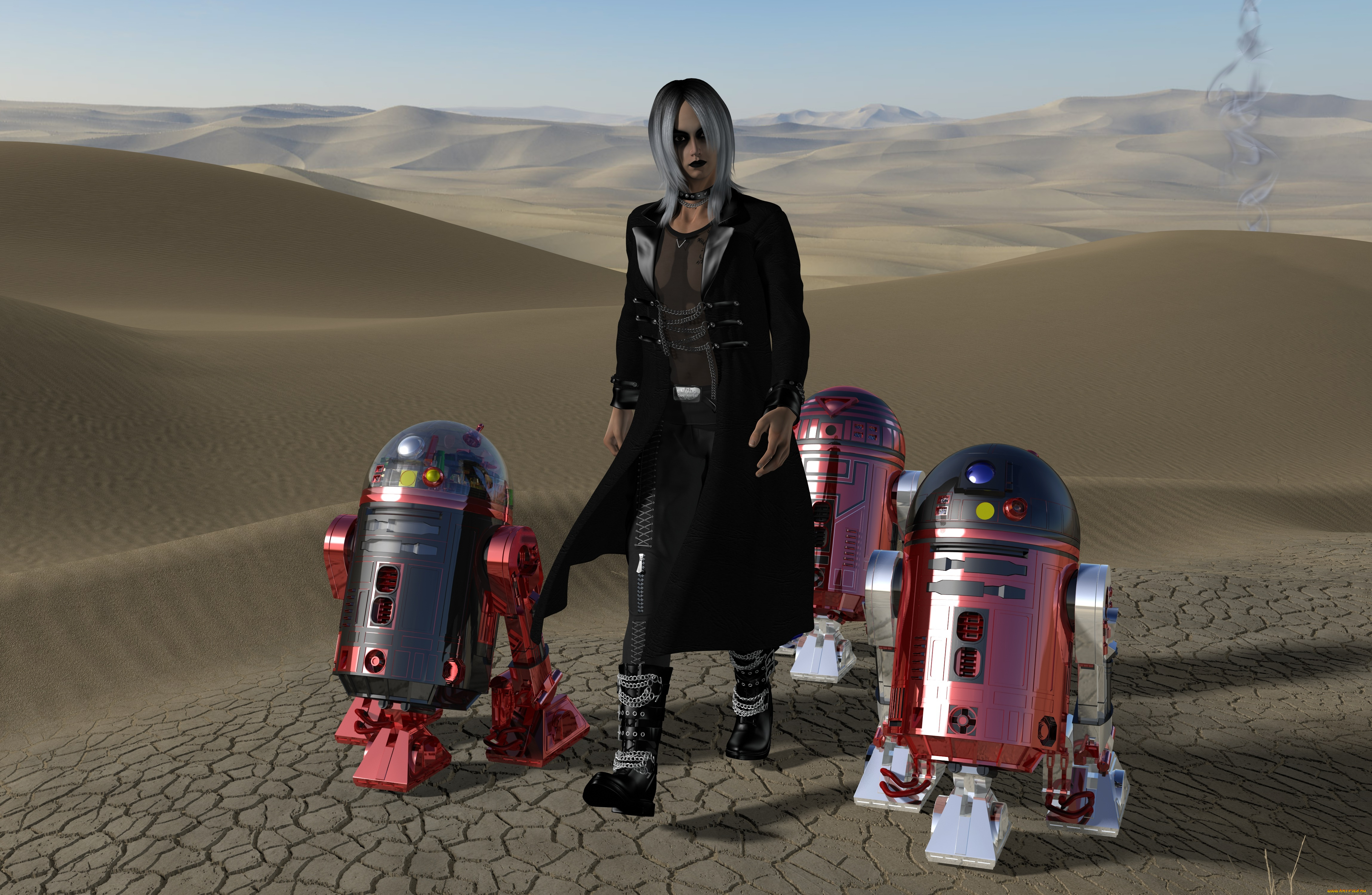 3д, графика, фантазия, , fantasy, андроиды, пустыня, фон, взгляд, девушка