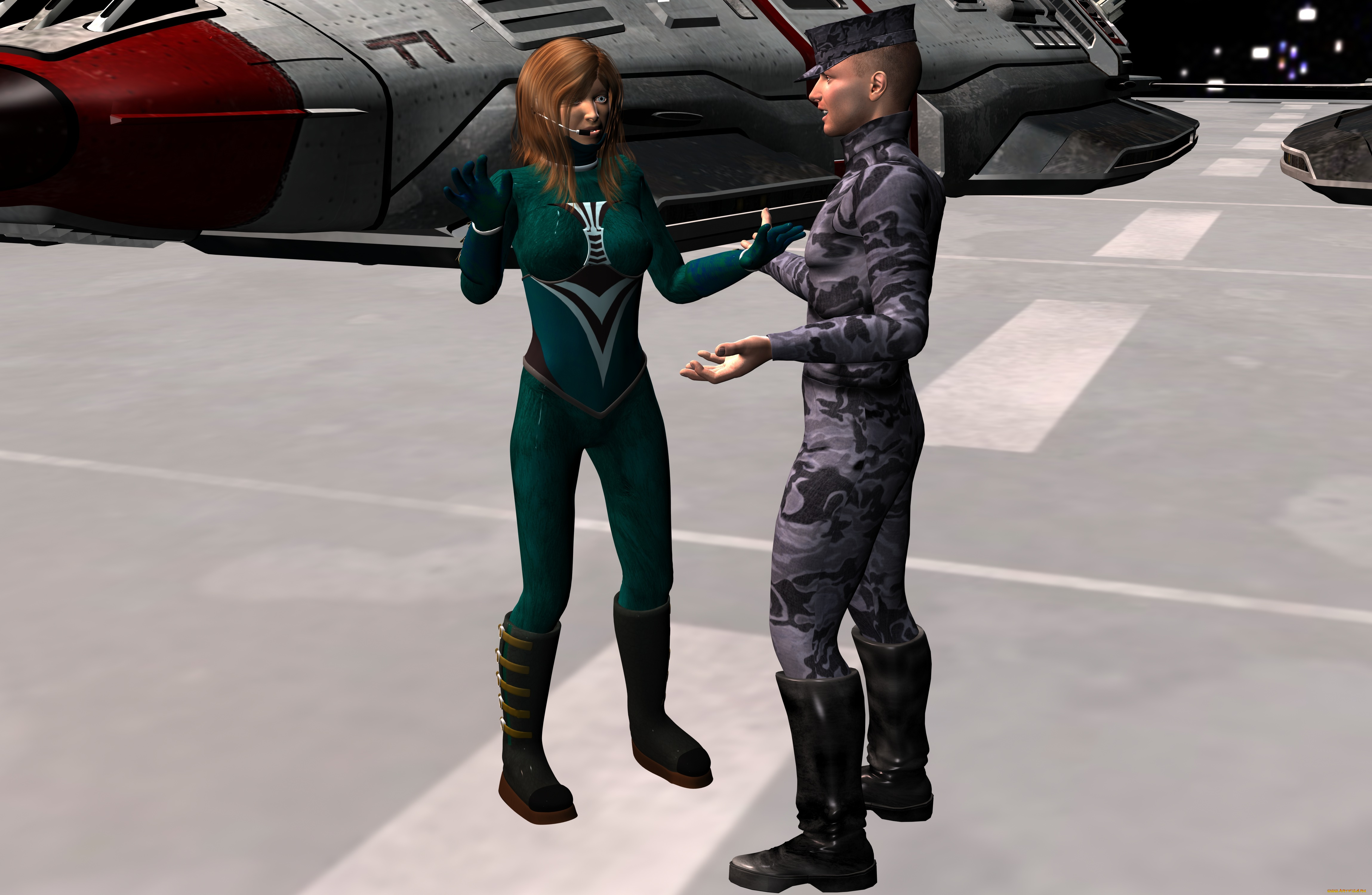 3д, графика, фантазия, , fantasy, космический, корабль, фон, взгляд, девушка, парень