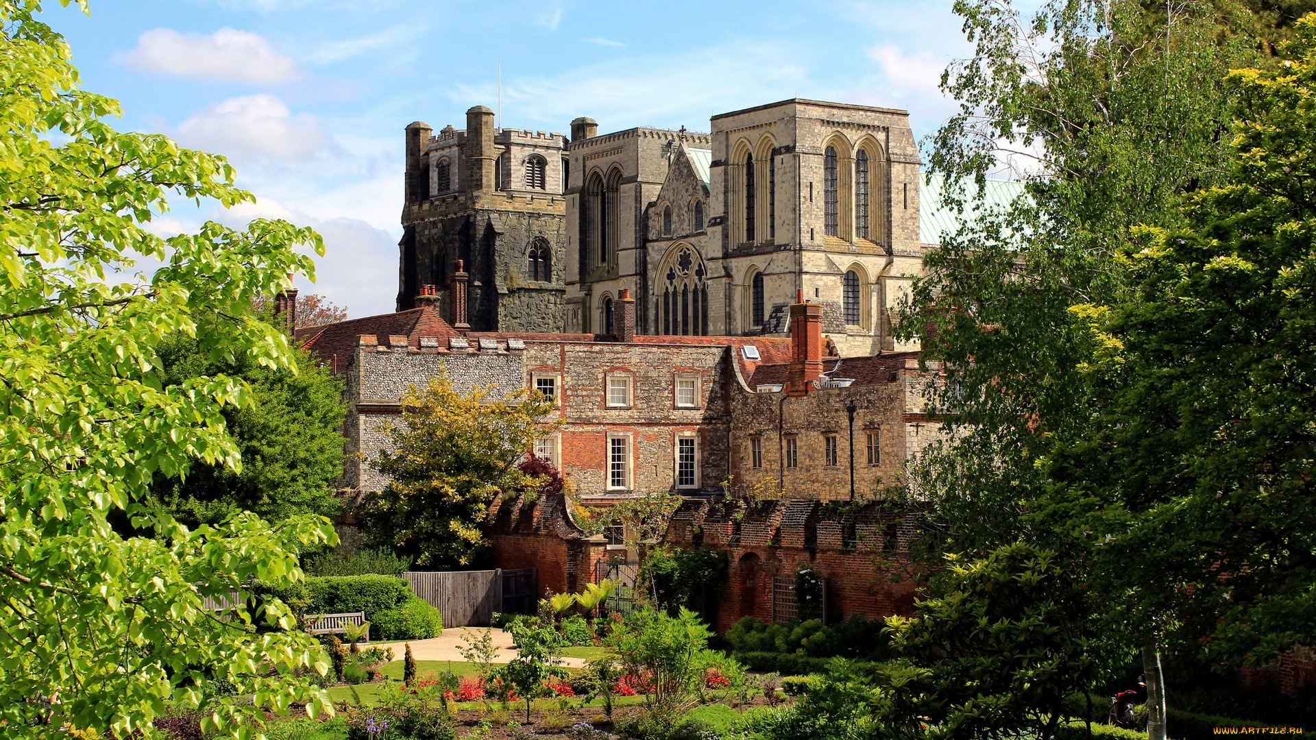 англия, города, -, дворцы, , замки, , крепости, облака, деревья