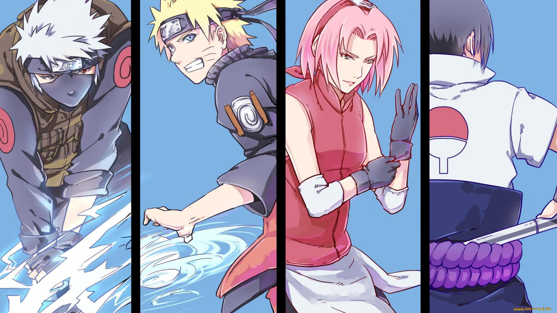 аниме, naruto, сакура, саске, наруто, какаши, команда, 7