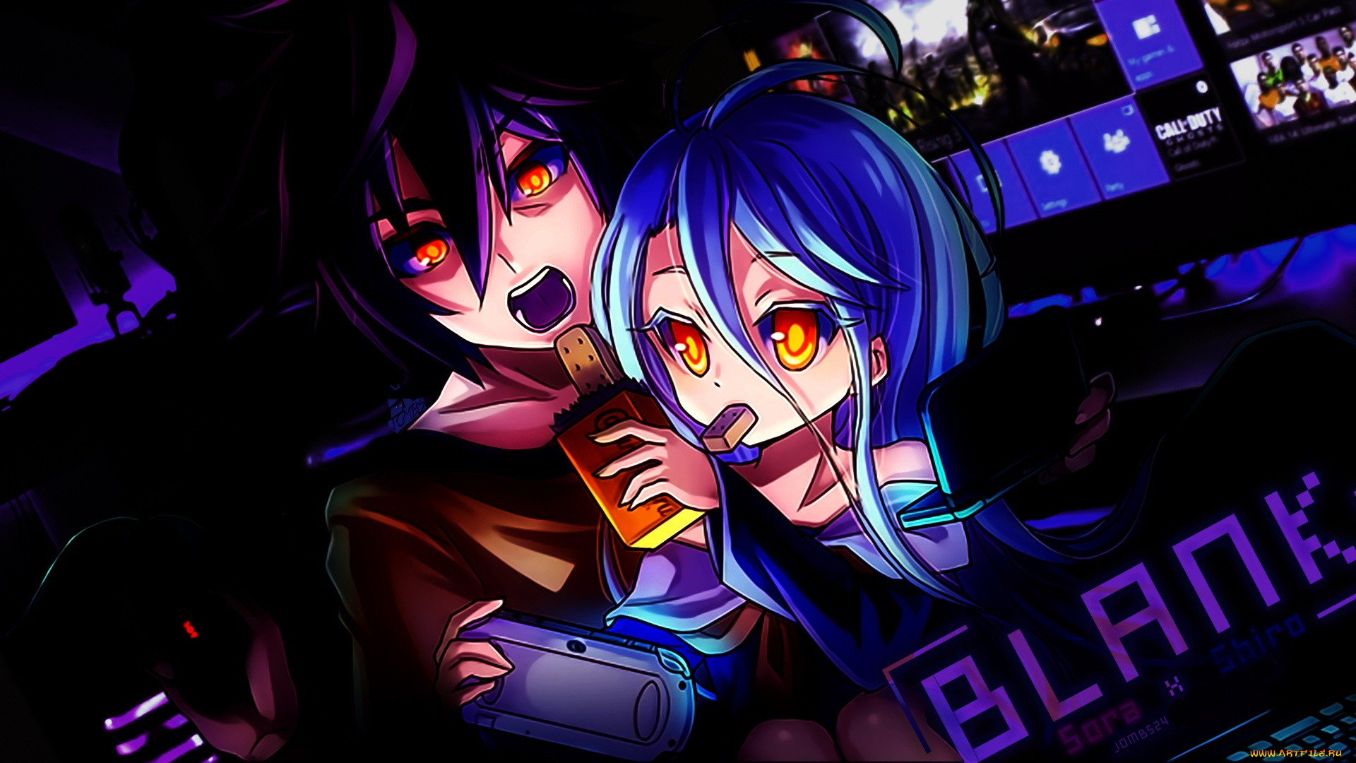 аниме, no, game, no, life, двое