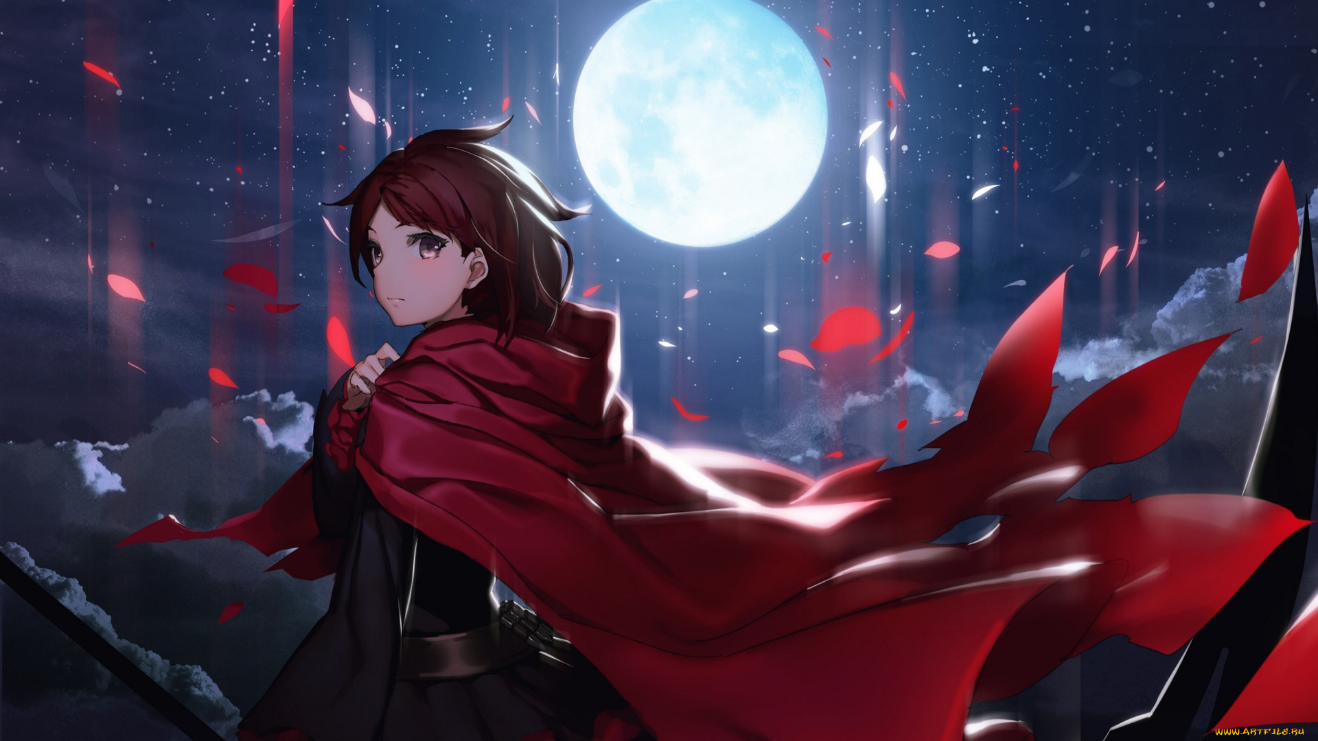 аниме, rwby, девушка, луна