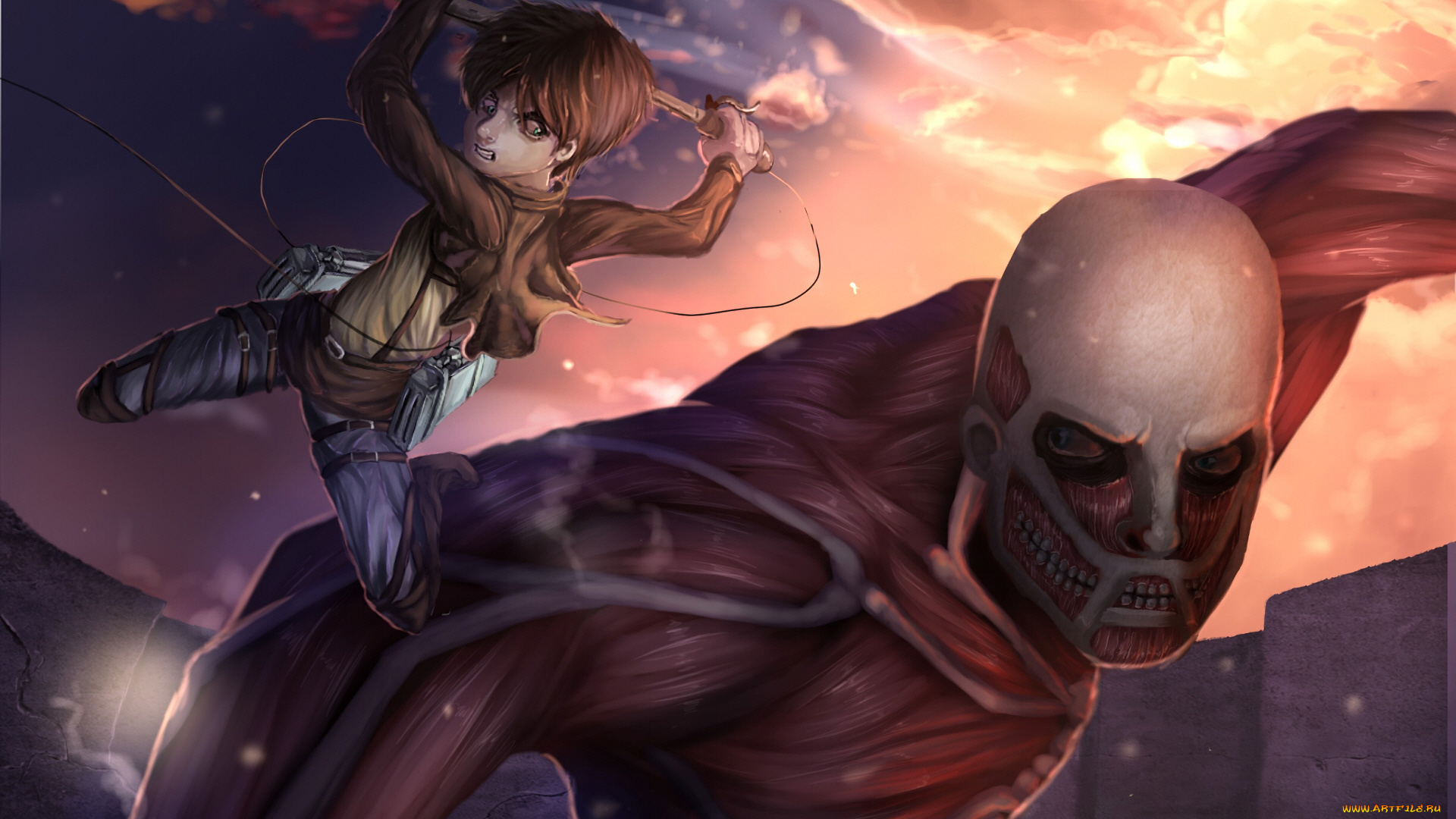 аниме, shingeki, no, kyojin, атака, титанов