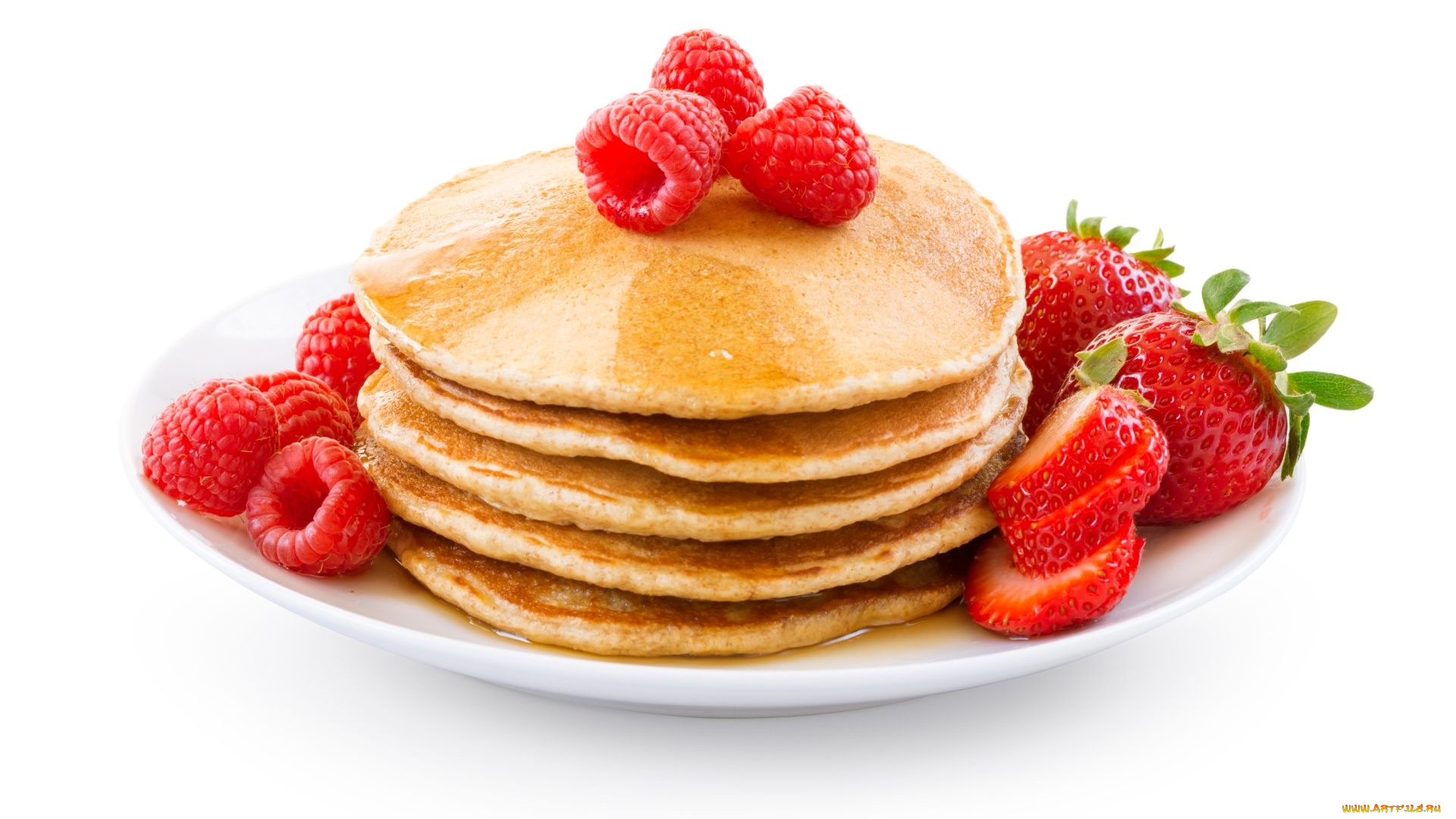 еда, блины, , оладьи, клубника, ягоды, малина
