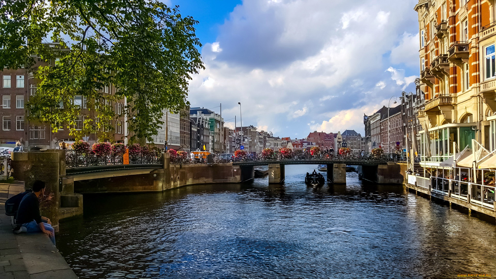 города, амстердам, , нидерланды, канал, мост