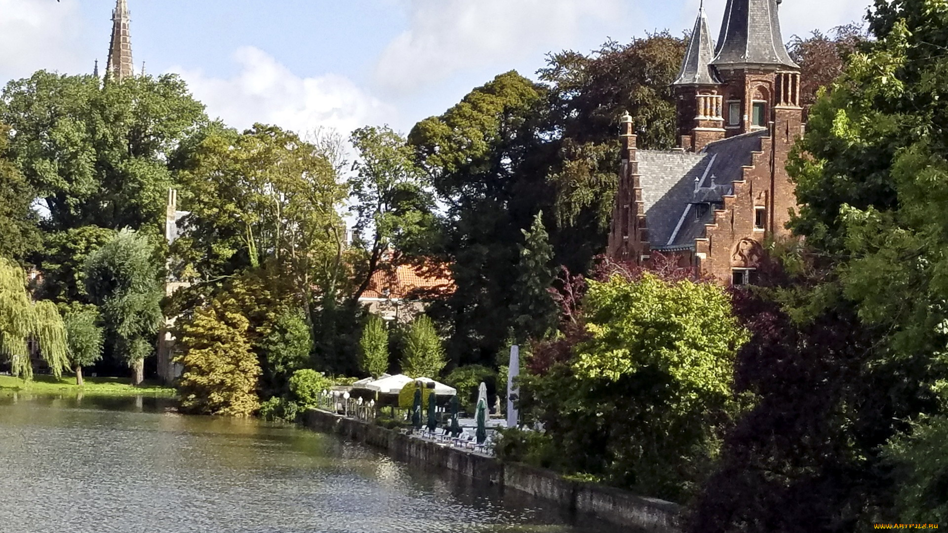 города, брюгге, , бельгия, костел, канал