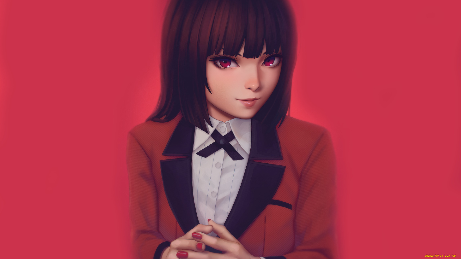 kakegurui, аниме, взгляд, девушка, фон