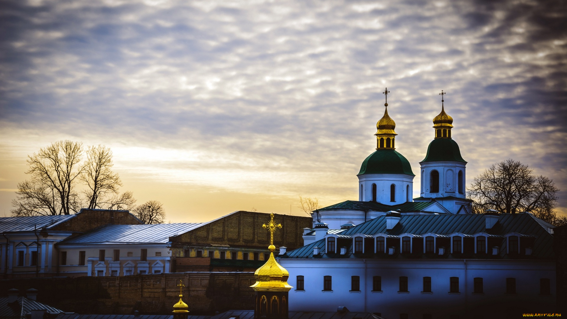 киев, города, киев, , украина, облака, деревья, собор, купола