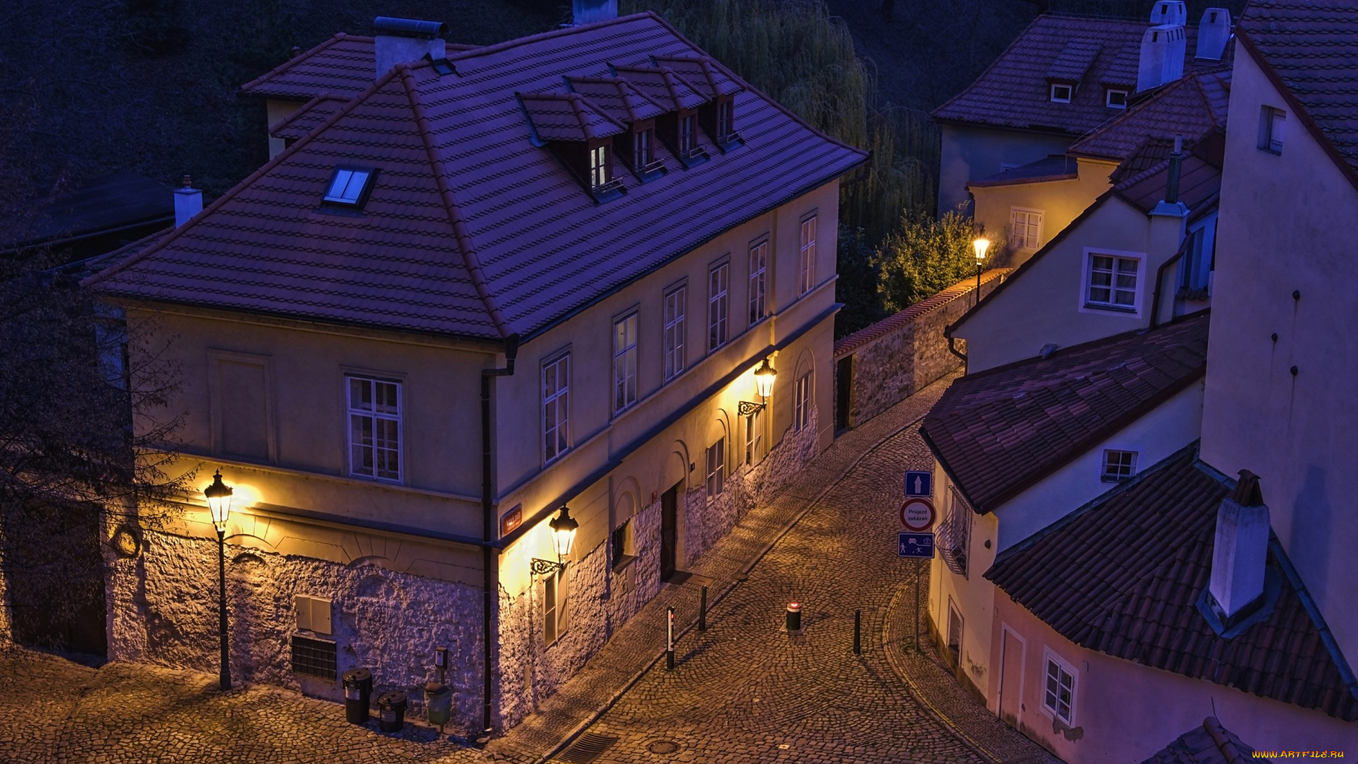 прага, города, прага, , Чехия, дорога, дома, фонари