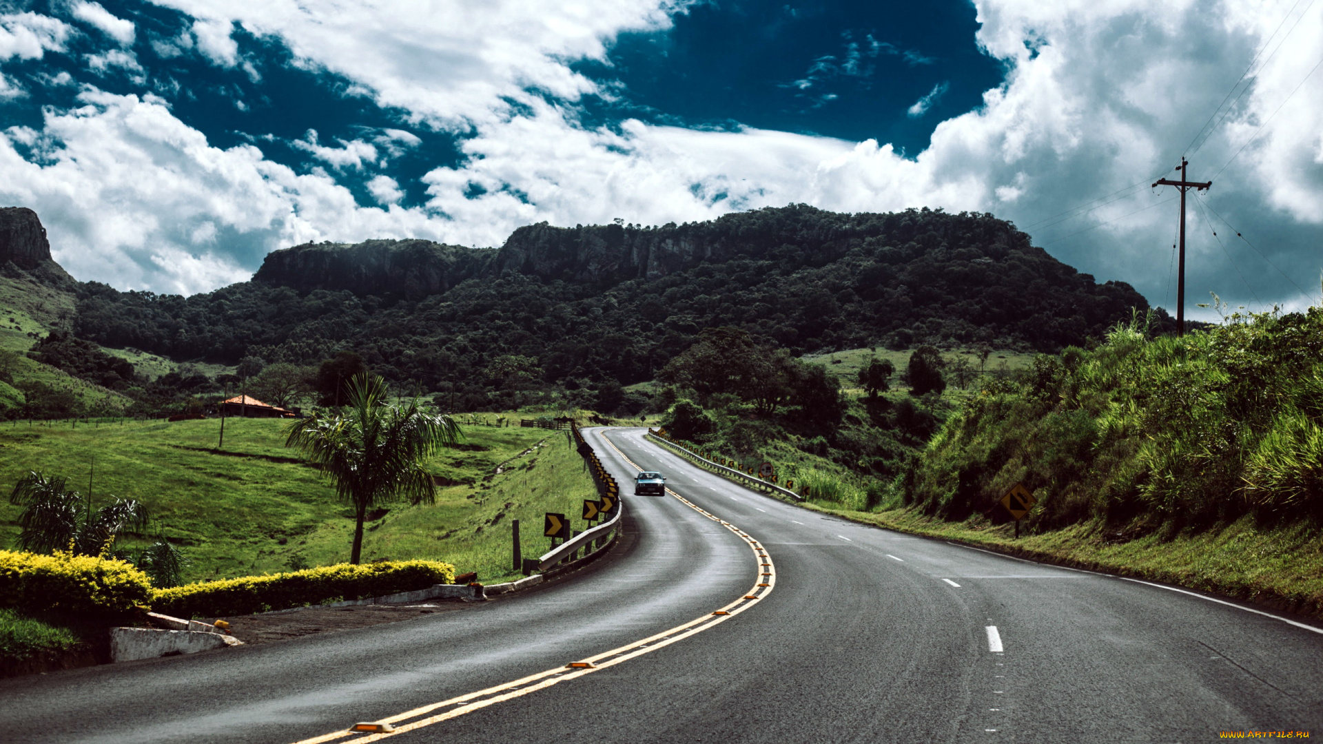 природа, дороги, облака, шоссе