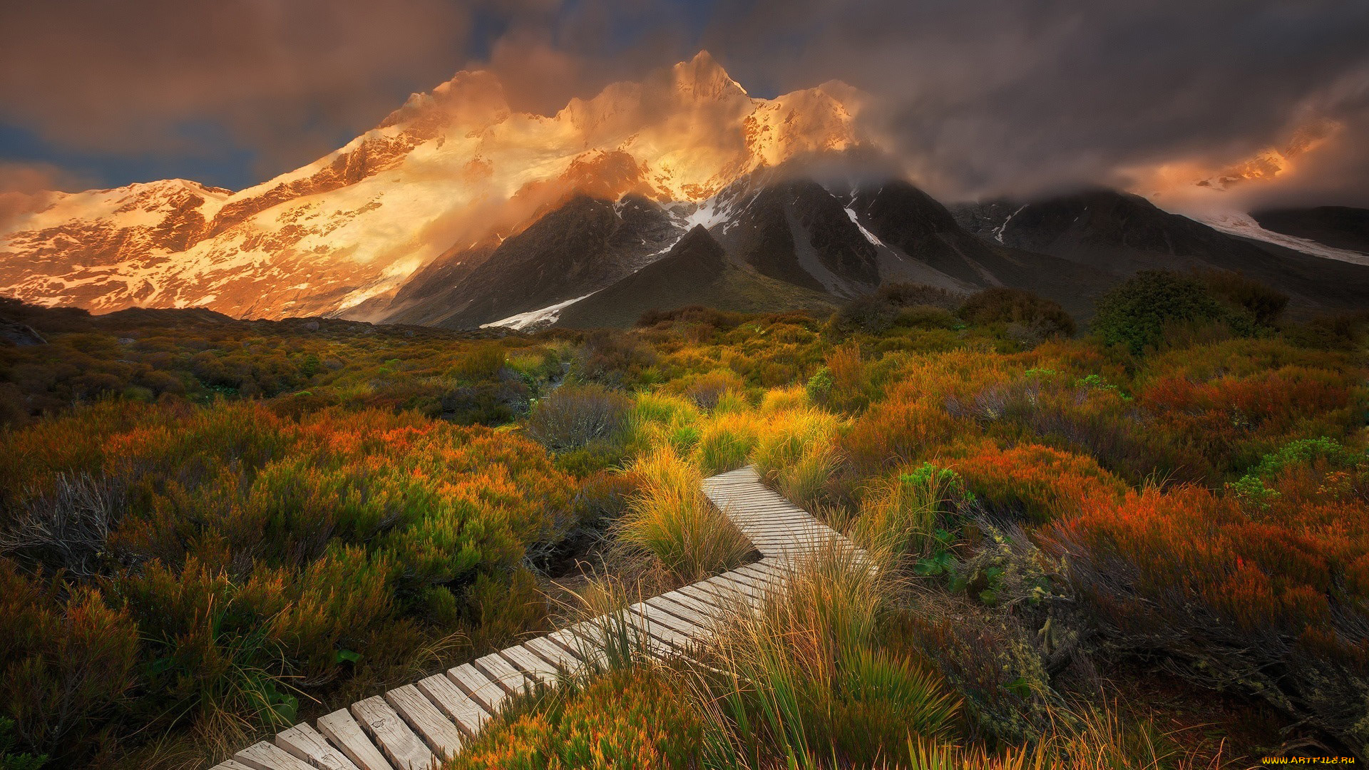 природа, пейзажи, горы, облака, трава, дорожка