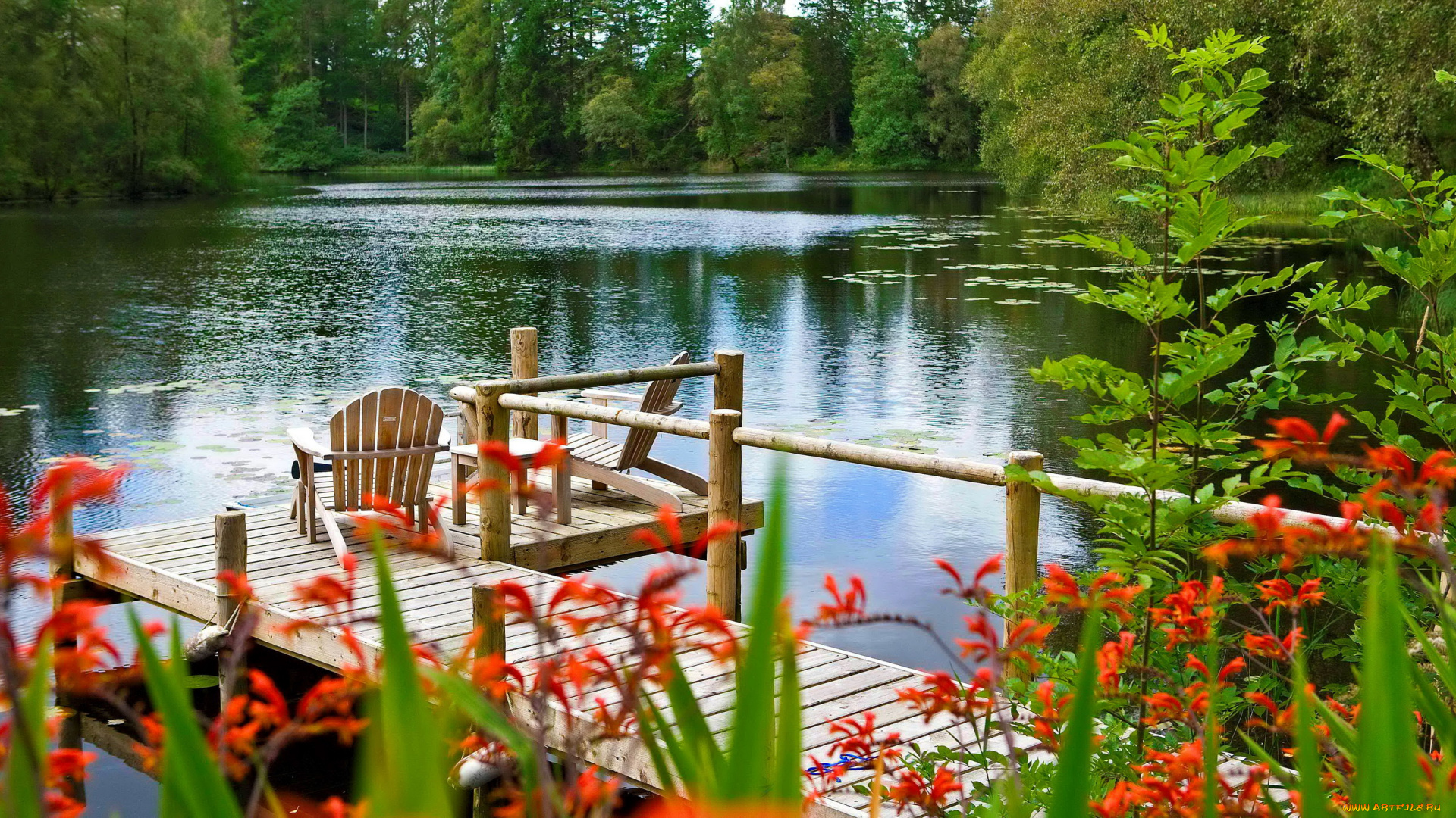 природа, реки, озера, озеро, кресло, мостки