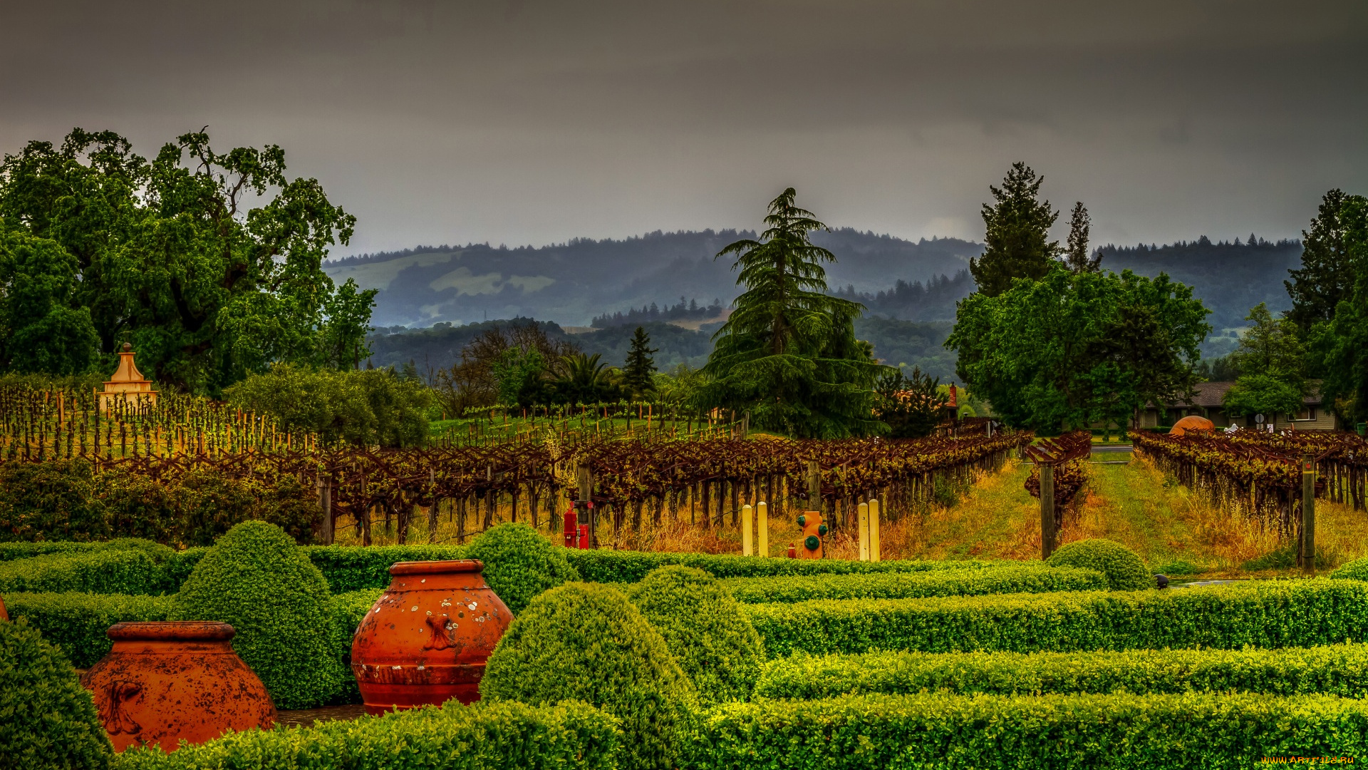 разное, садовые, и, парковые, скульптуры, холмы, деревья, кустарники