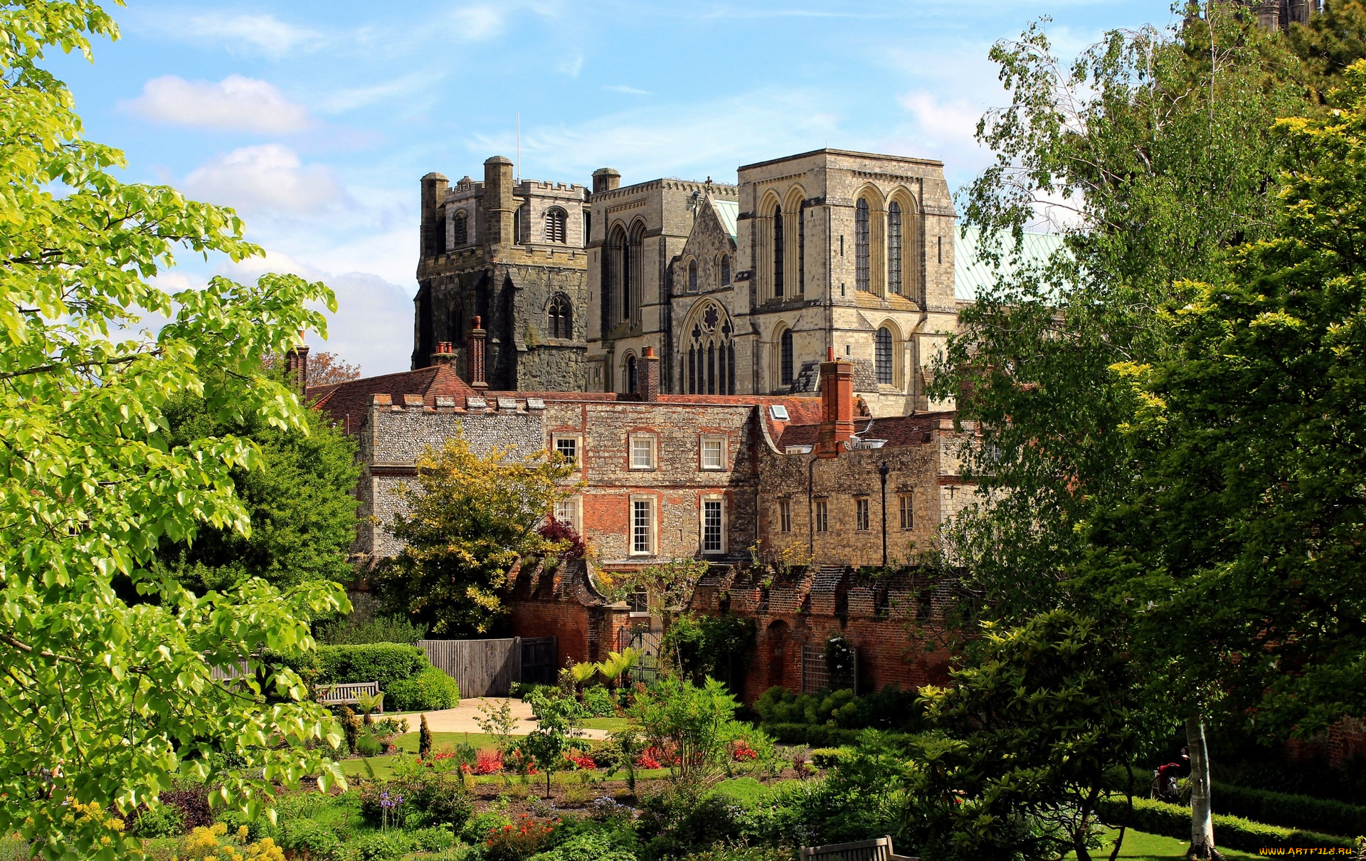 англия, города, -, дворцы, , замки, , крепости, облака, деревья