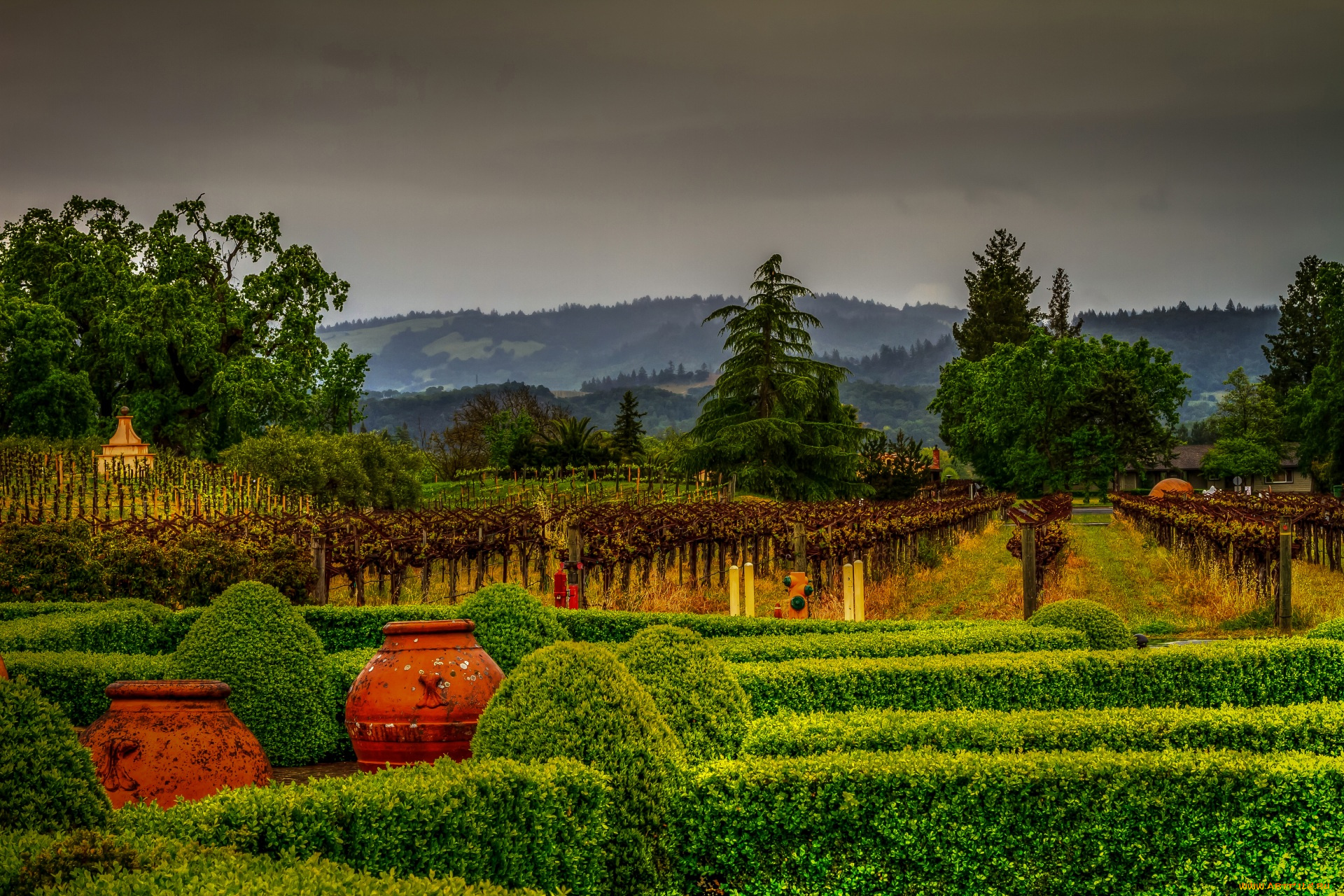 разное, садовые, и, парковые, скульптуры, холмы, деревья, кустарники