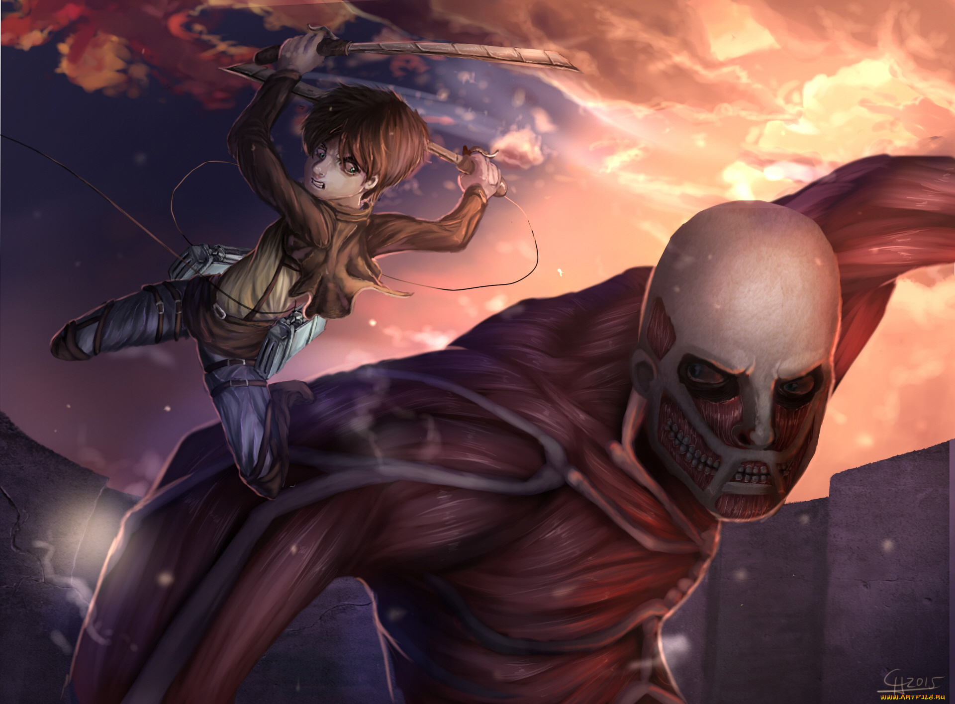 аниме, shingeki, no, kyojin, атака, титанов