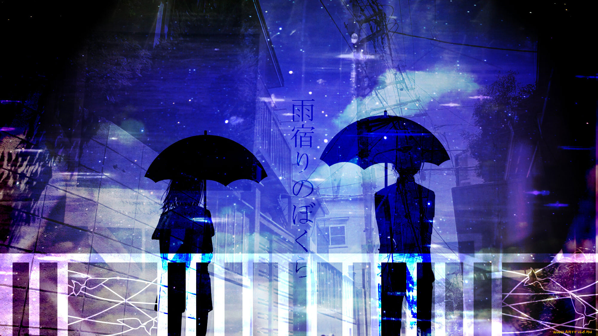 аниме, город, , улицы, , здания, двое