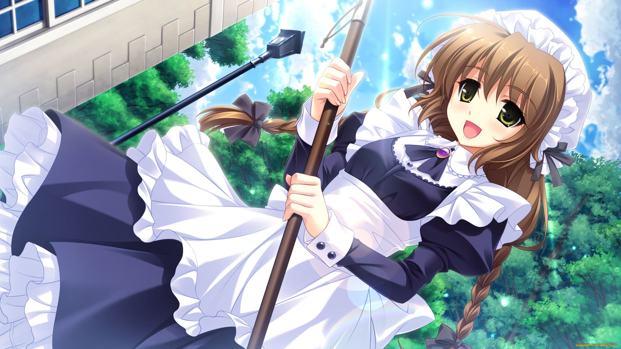 аниме, midori, no, umi, девушка, взгляд, фон