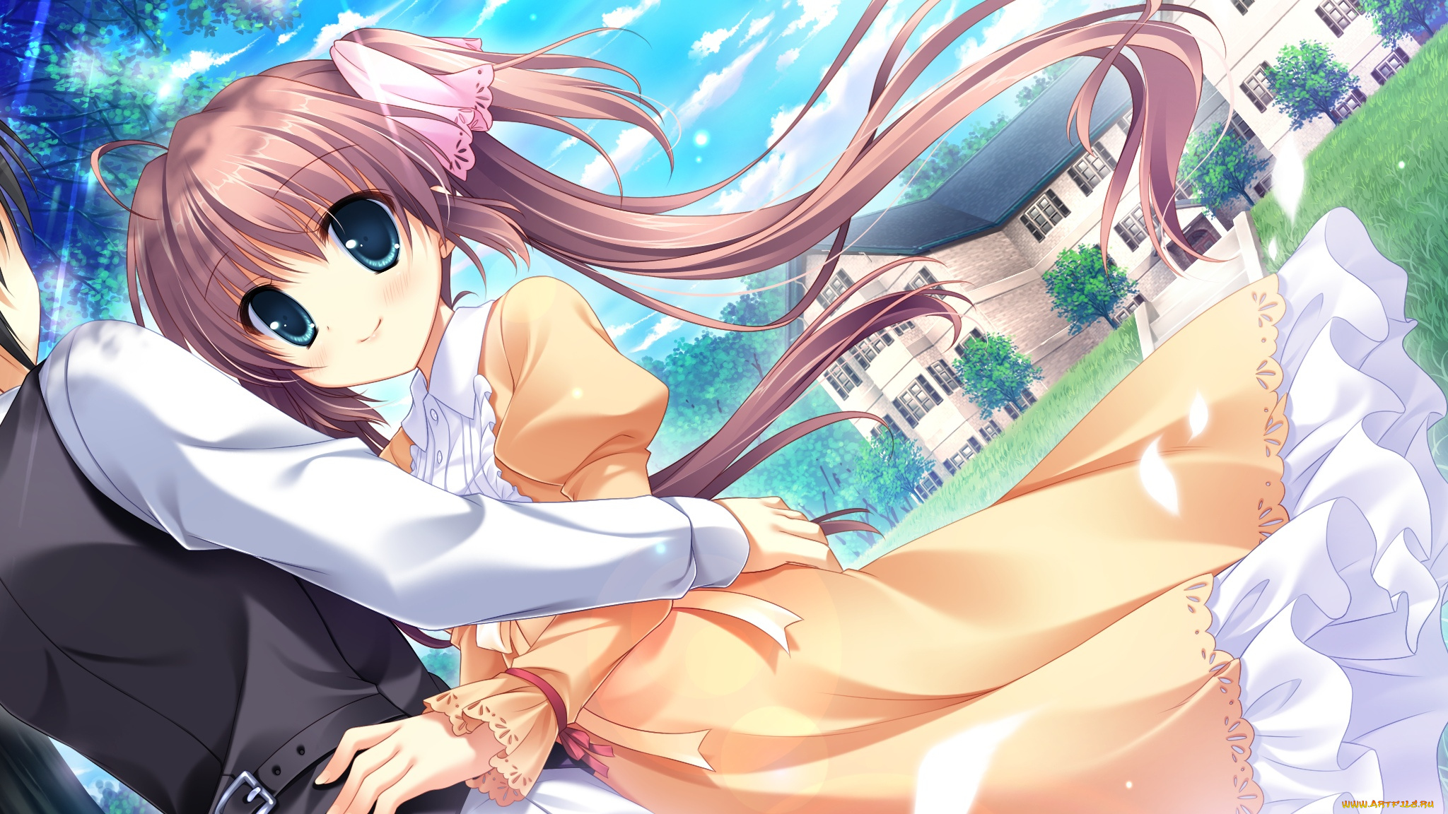 аниме, midori, no, umi, взгляд, девушка, фон