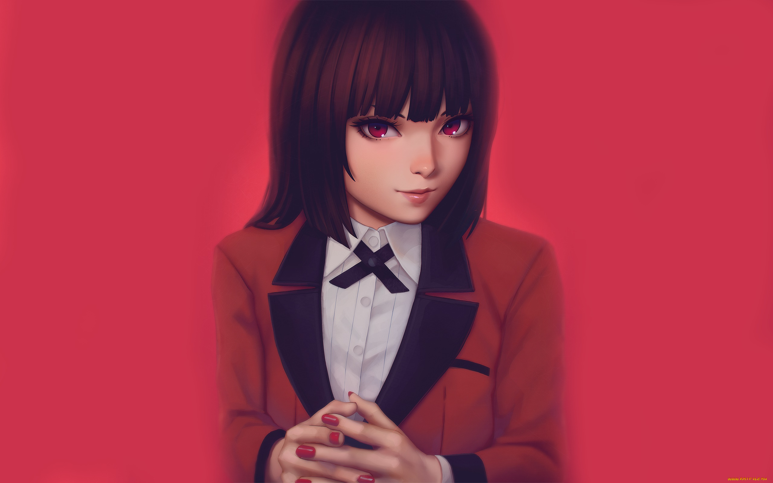 kakegurui, аниме, взгляд, девушка, фон