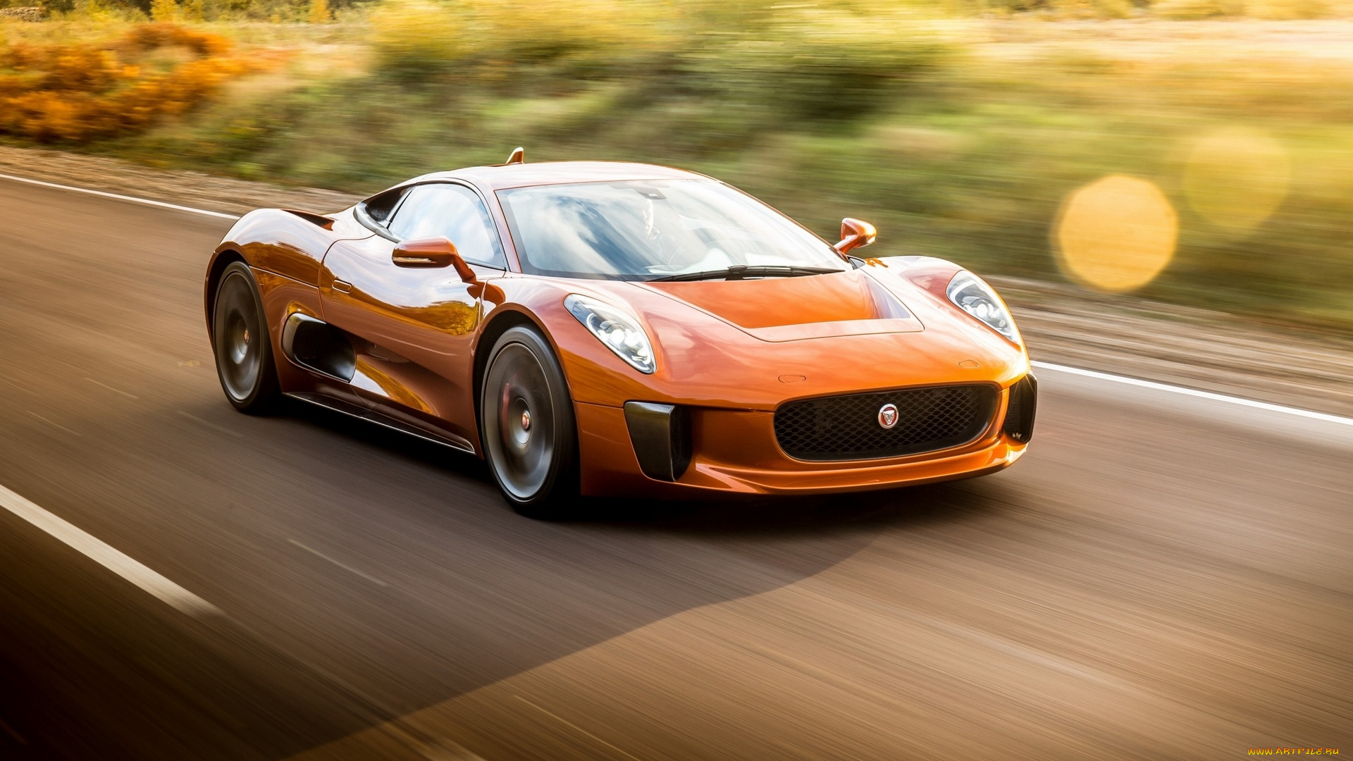 автомобили, jaguar, шоссе, трасса, дорога, скорость, Ягуар, оранжевый