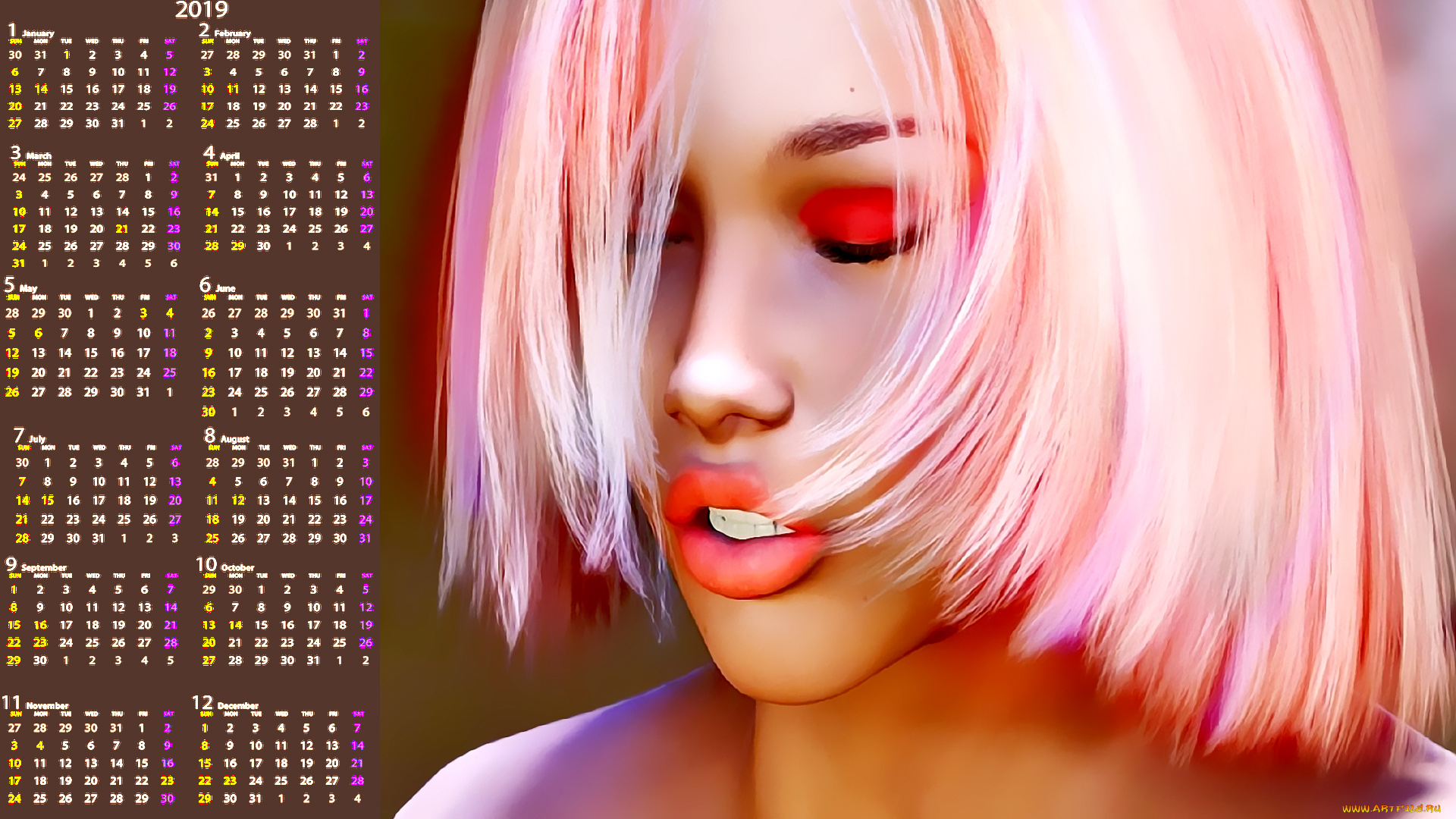 календари, 3д-графика, 2019, calendar, женщина, крупно, лицо, девушка