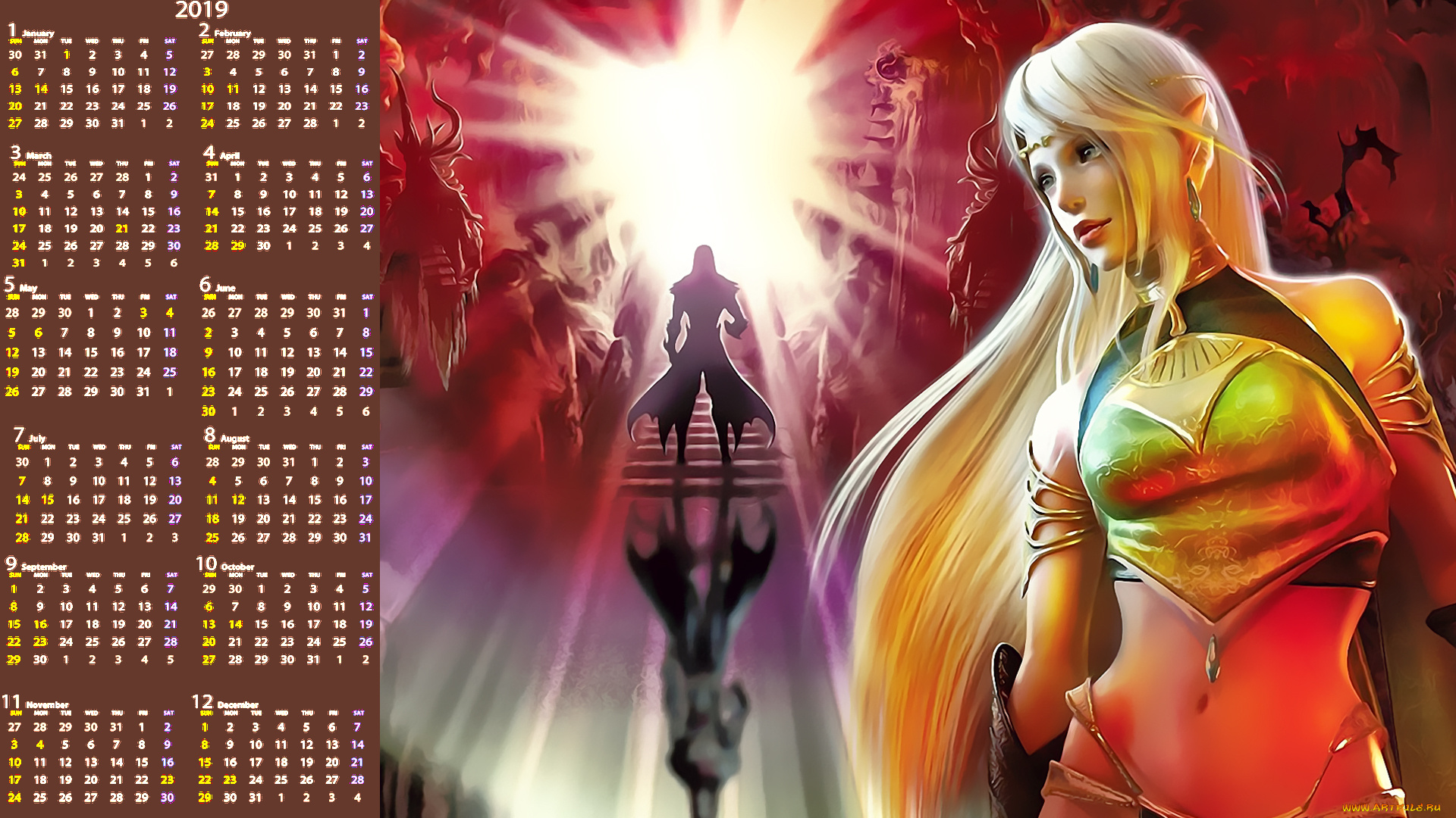 календари, фэнтези, calendar, 2019, женщина, силуэт, девушка
